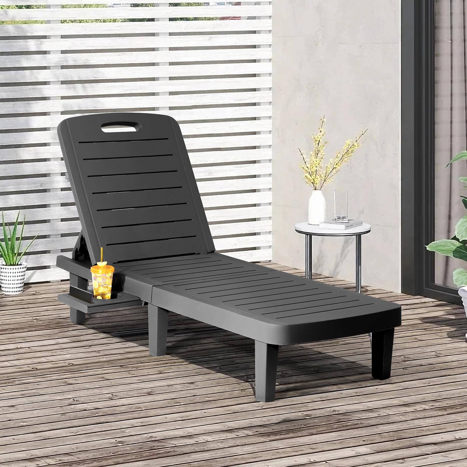 **Waterproof Resin Chaise Lounge Outdoor - Adjustable 5-Position Recliner Chair for Patio, Poolside, Beach & Yard - All-Weather Durable Black Lounge Chair (1PCS) - Perfect for Sunbathing, Relaxing & Outdoor Lounging**