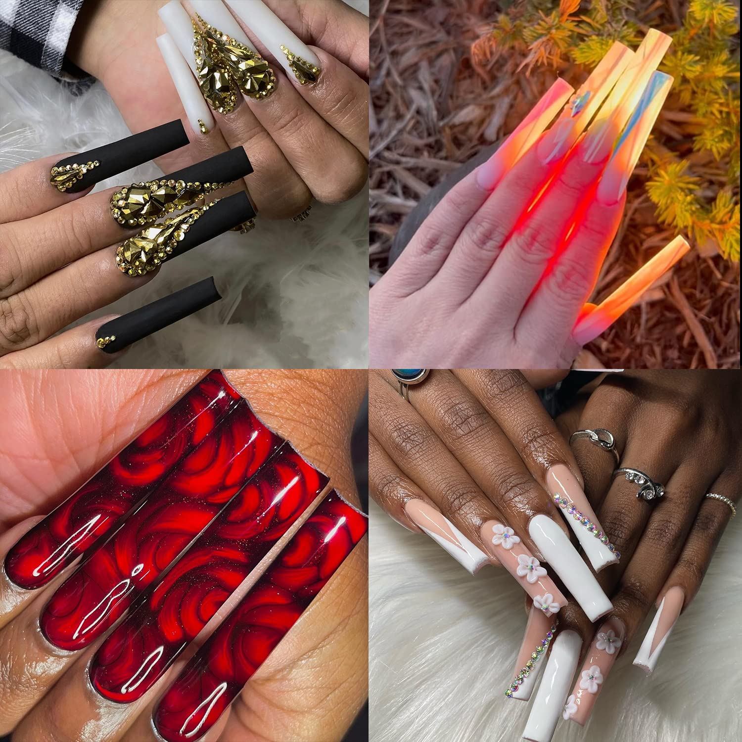 UNA GELLA XXL Square Nail Tips 120 PCS - Extra Long Straight Fake Nails for Acrylic & Gel, No C Curve, No Trace, DIY Home Manicure Kit with Storage Box | Perfect for Salon Professionals & At-Home Nail Art