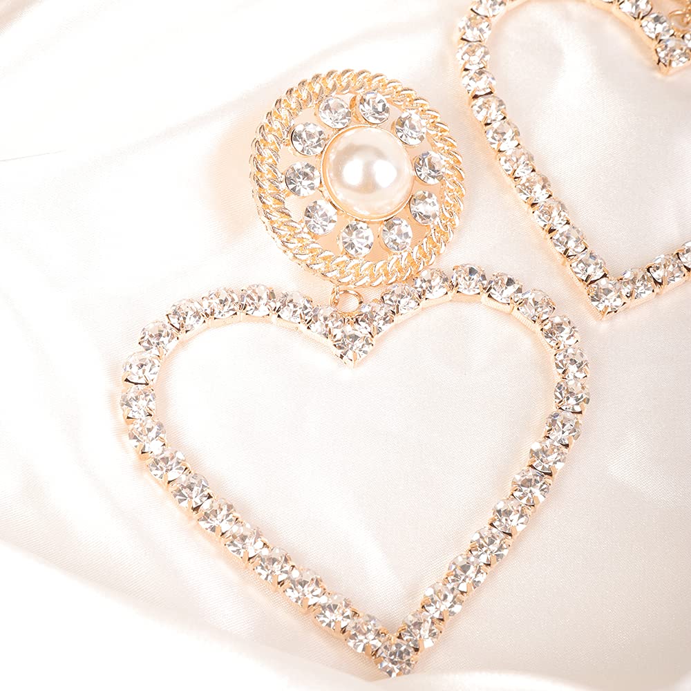 Wiwpar Large Rhinestone Heart Hoop Earrings - Sparkling Love Heart Drop Earrings for Women in Gold | Perfect for Valentine's Day, Date Night & Special Occasions
