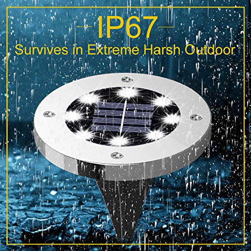 8 LED Solar Ground Lights Outdoor - Waterproof Solar Pathway Lights with Light Sensor for Lawn, Yard, Driveway, Steps & Walkway - Perfect for Garden, Patio & Landscape Lighting (4 Pack, White)