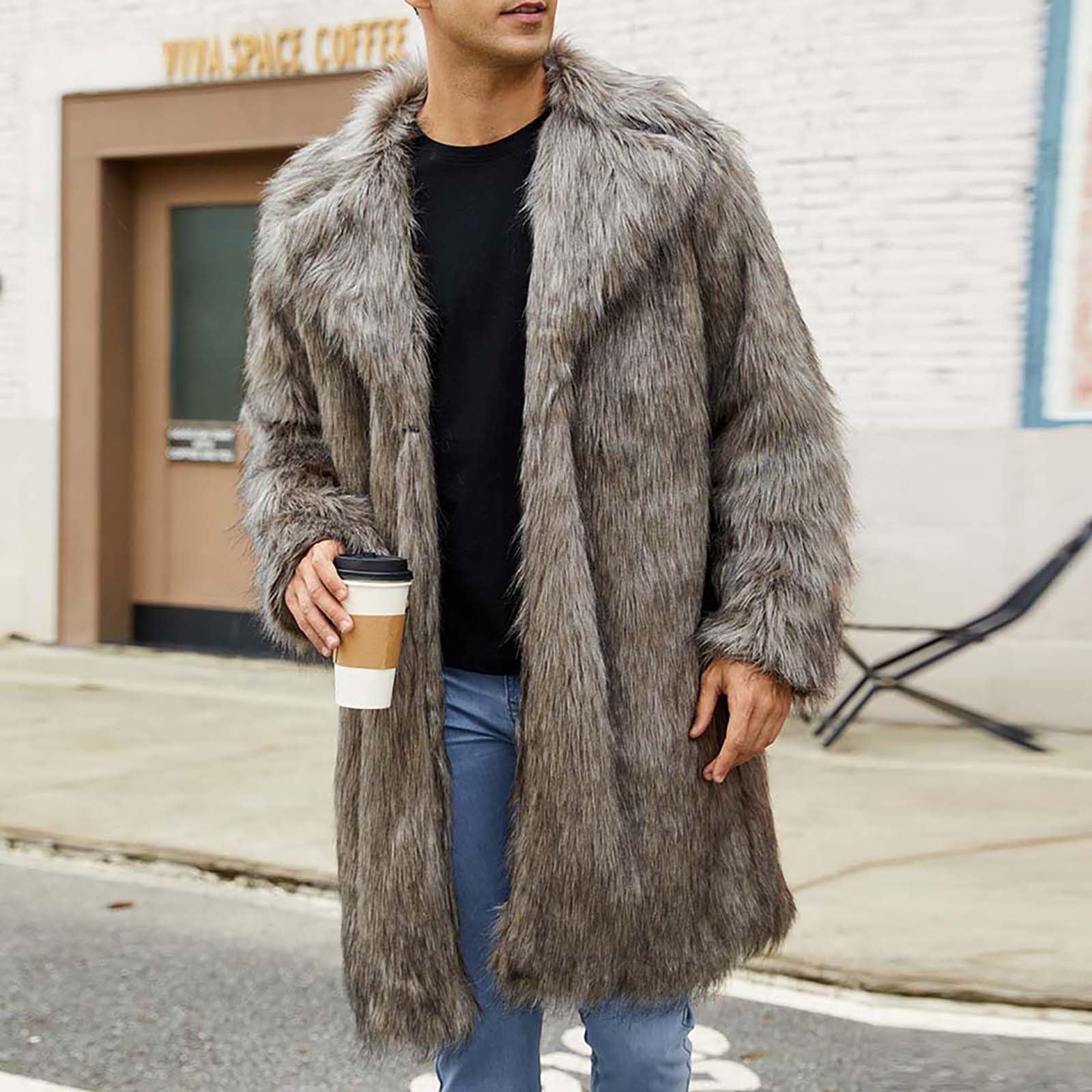 Men's Faux Fur Winter Coat Long Parka Jacket - Warm Furry Overcoat for Cold Weather | Perfect for Snowy Days, Outdoor Activities & Winter Fashion