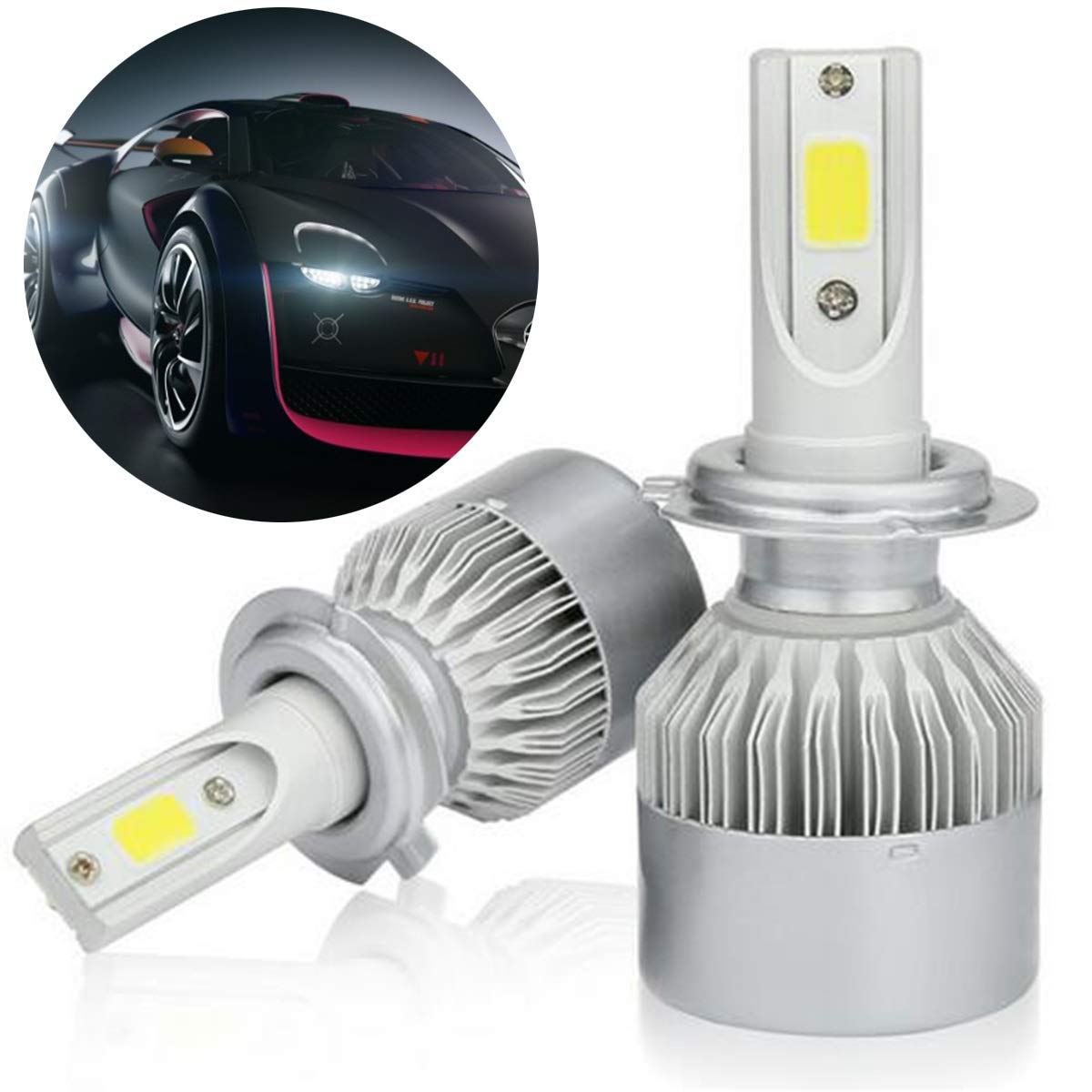 DEALPEAK 2pcs T2 H7 LED Headlights 26000LM 6000K - Bright Waterproof Car Headlamp Bulbs for Night Driving