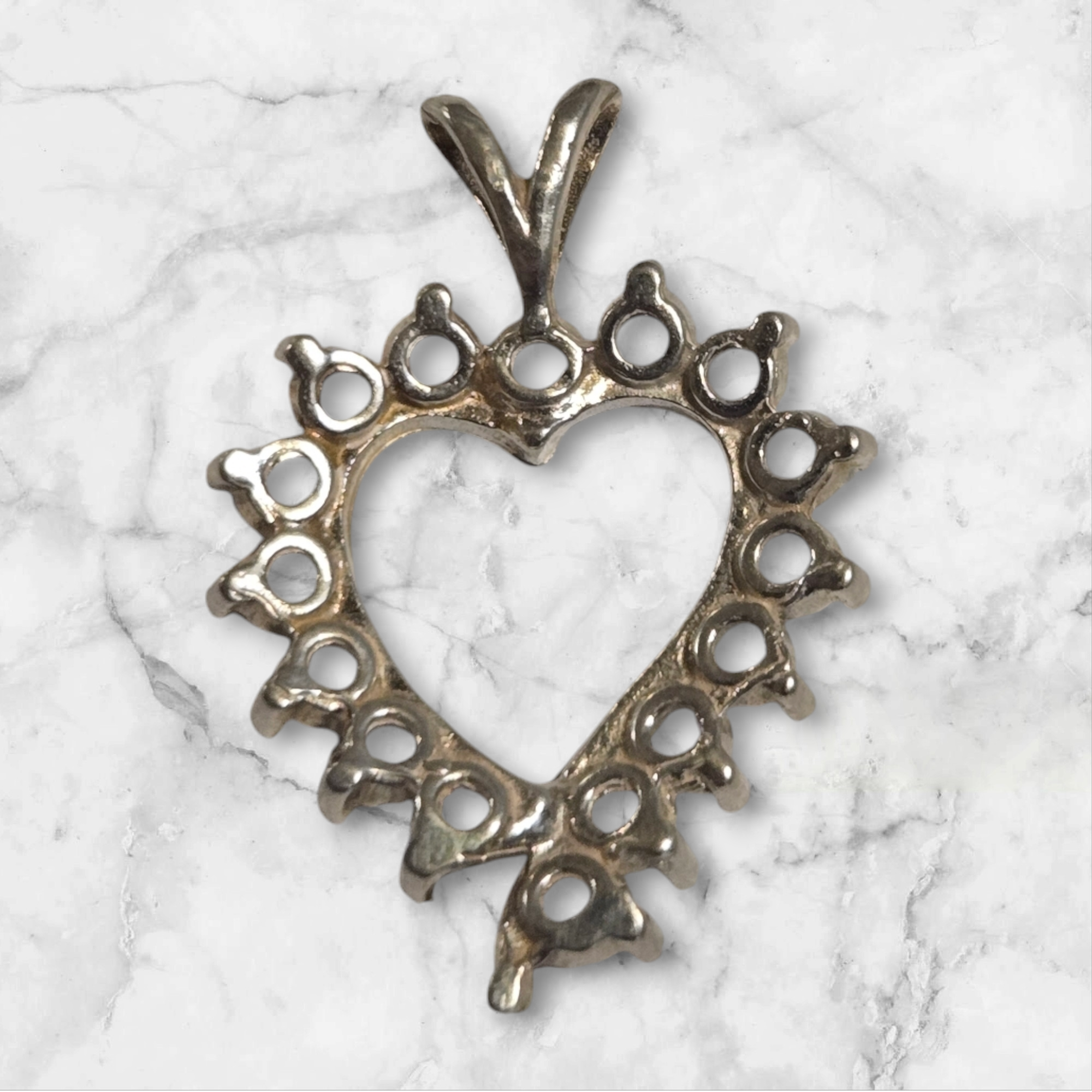 Solid Sterling Silver or 14k Gold 16 Stone Fancy Heart Pendant Setting - 2.25mm Round Gemstone Jewelry - Handcrafted in USA (161244/141244) - Perfect for Valentine's Day Gifts & Anniversary Presents