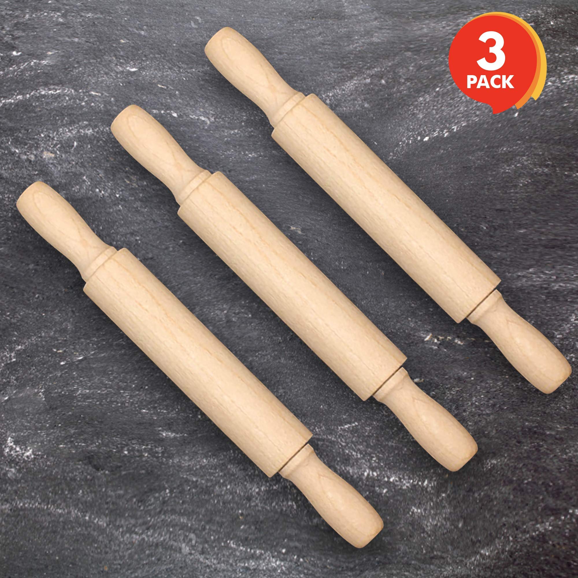 ArtCreativity 7 Inch Mini Wooden Rolling Pins for Kids - Set of 3 Small Baking Rollers for Play Doh, Clay, Cookie Dough - Perfect for Baking, Cooking & Arts and Crafts - Great Gift for Boys & Girls - Ideal for Home, School & Playtime Activities
