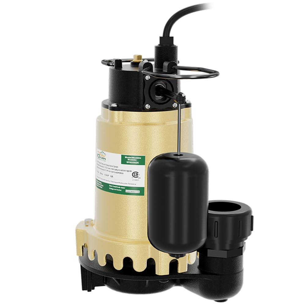 K2 Pumps SPI07502K 3/4HP Cast Iron Submersible Sump Pump with Quick Connect Fitting & Vertical Float Switch - Ideal for Basement Flood Prevention and Water Drainage