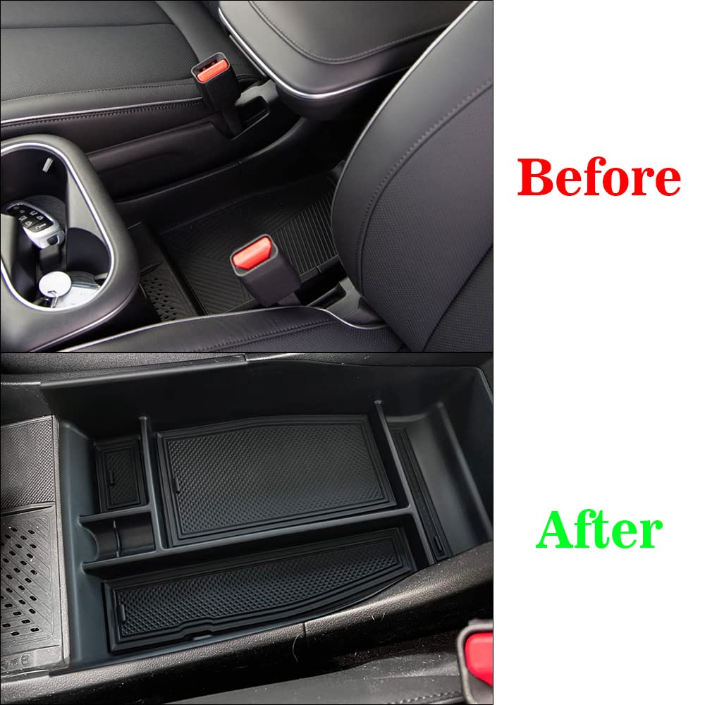 BestEvMod Lower Center Console Organizer Tray - Black Rubber Trim Storage Box for Hyundai Ioniq 5 (2022-2024 Models) | Interior Car Accessories for Phone, Keys & Small Items | Perfect for Road Trips & Daily Commutes