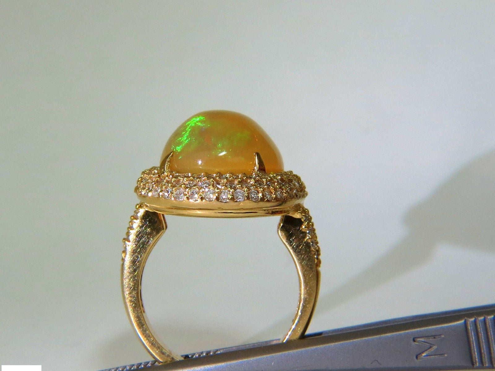 11.36CT Natural Holographic Opal Diamond Ring in 14KT Gold - Rare & Unique Engagement, Wedding, or Gift Jewelry for Women