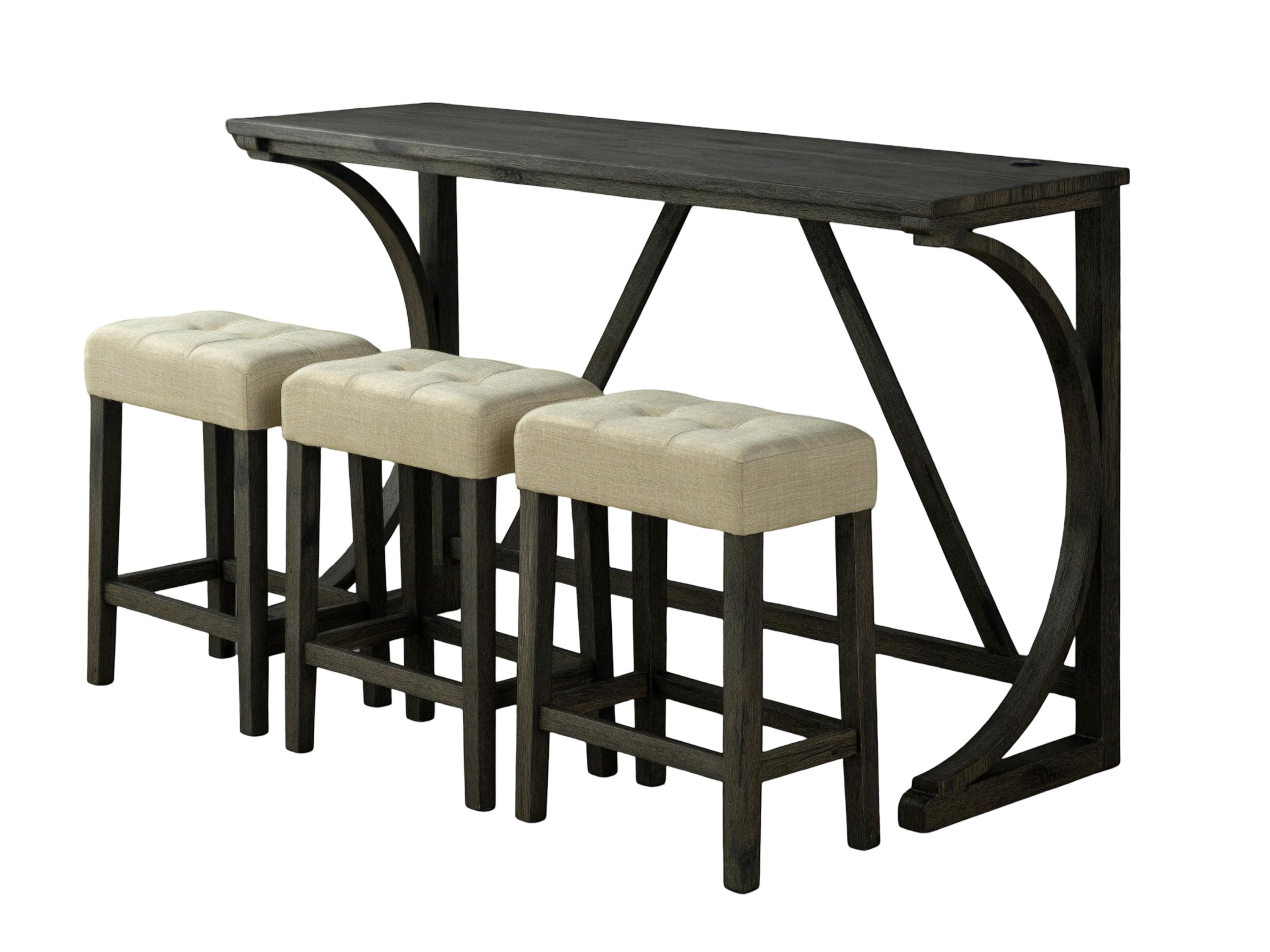 Brown 4-Piece Dining Room Set with USB Charging - Functional Unique Dining Table & 3 Tufted Beige Stool Seats for Kitchen & Small Space Dining | Perfect for Apartments, Breakfast Nooks & Cozy Gatherings