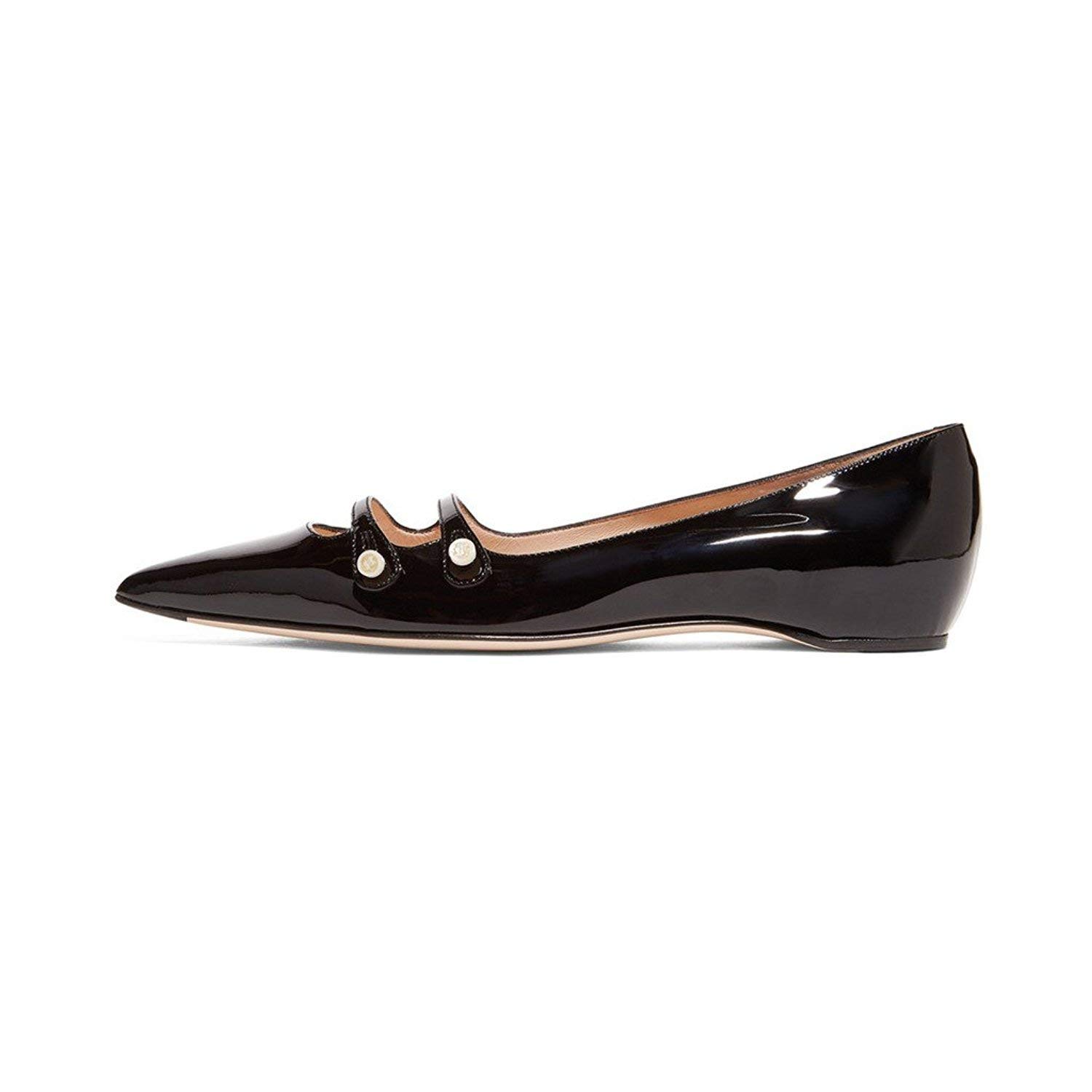 YDN Women's Comfortable Pointed Toe Flats with Hidden Low Heels - Slip On Straps Shoes for Work, Office & Casual Wear