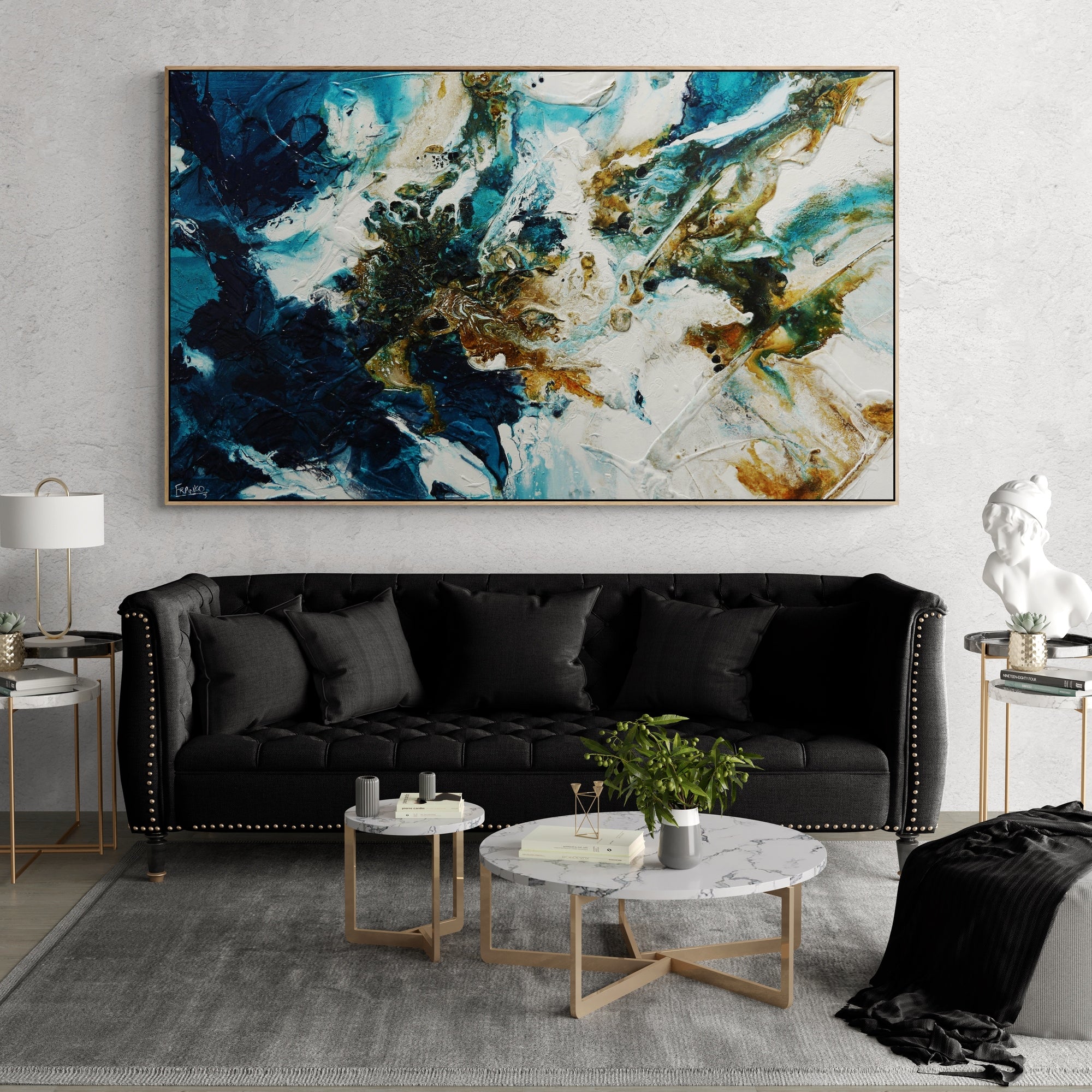 Rustic Teal and Blue Abstract Textured Painting - Modern Wall Art for Living Room, Bedroom & Office Decor