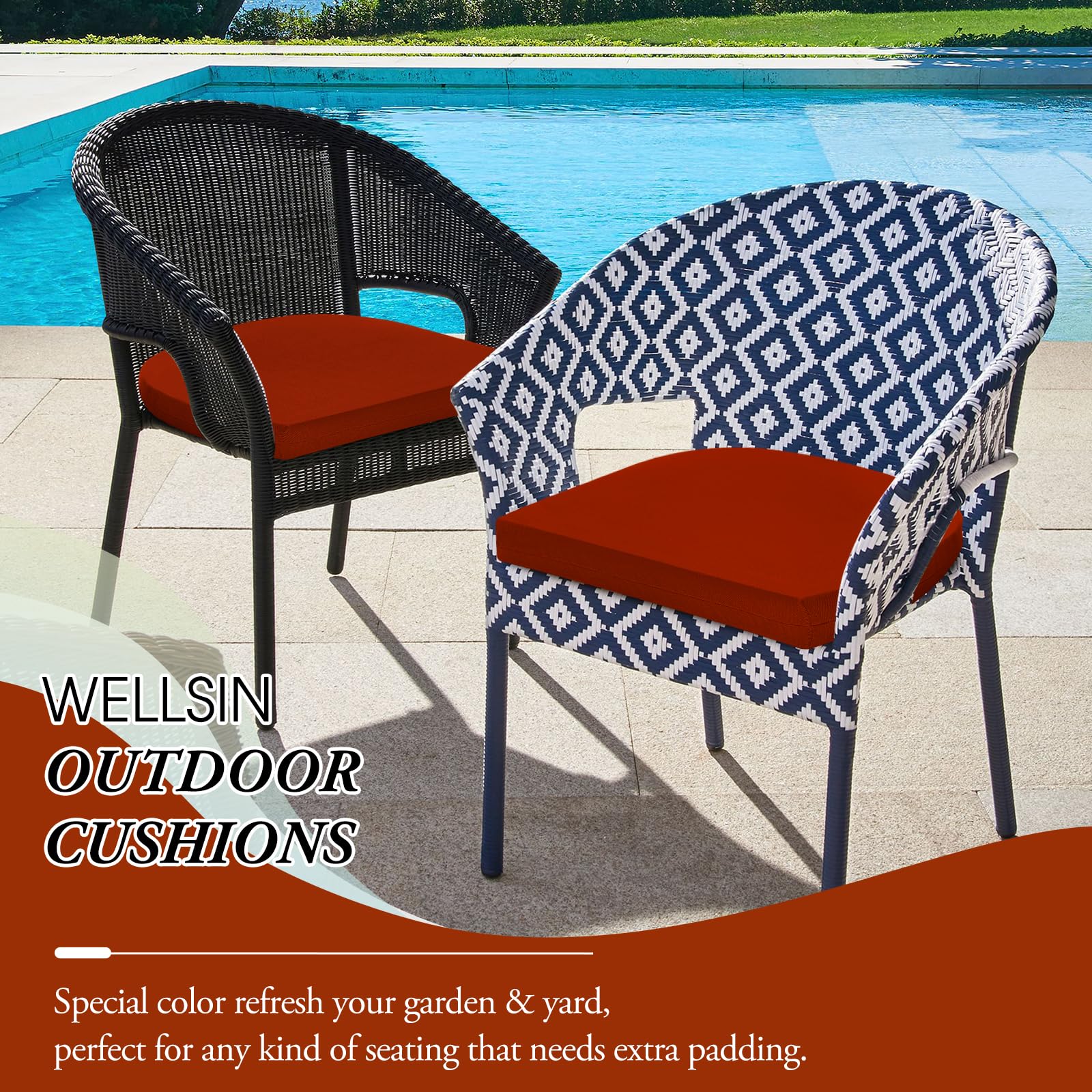 **Outdoor Chair Cushions Set of 2 - Water Resistant Patio Furniture Cushions 17