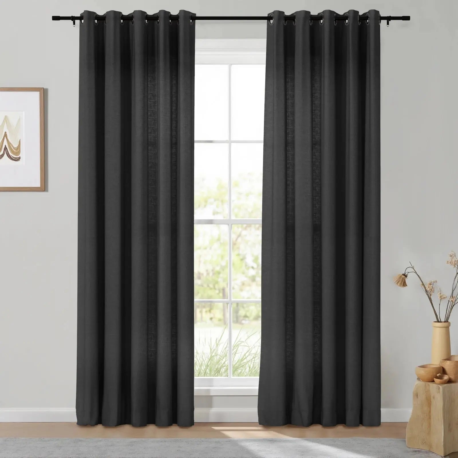 Isabella Heavyweight Cotton Grommet Curtains - Blackout Drapes for Living Room & Bedroom - Noise Reducing Thermal Insulated Window Panels (Set of 2)