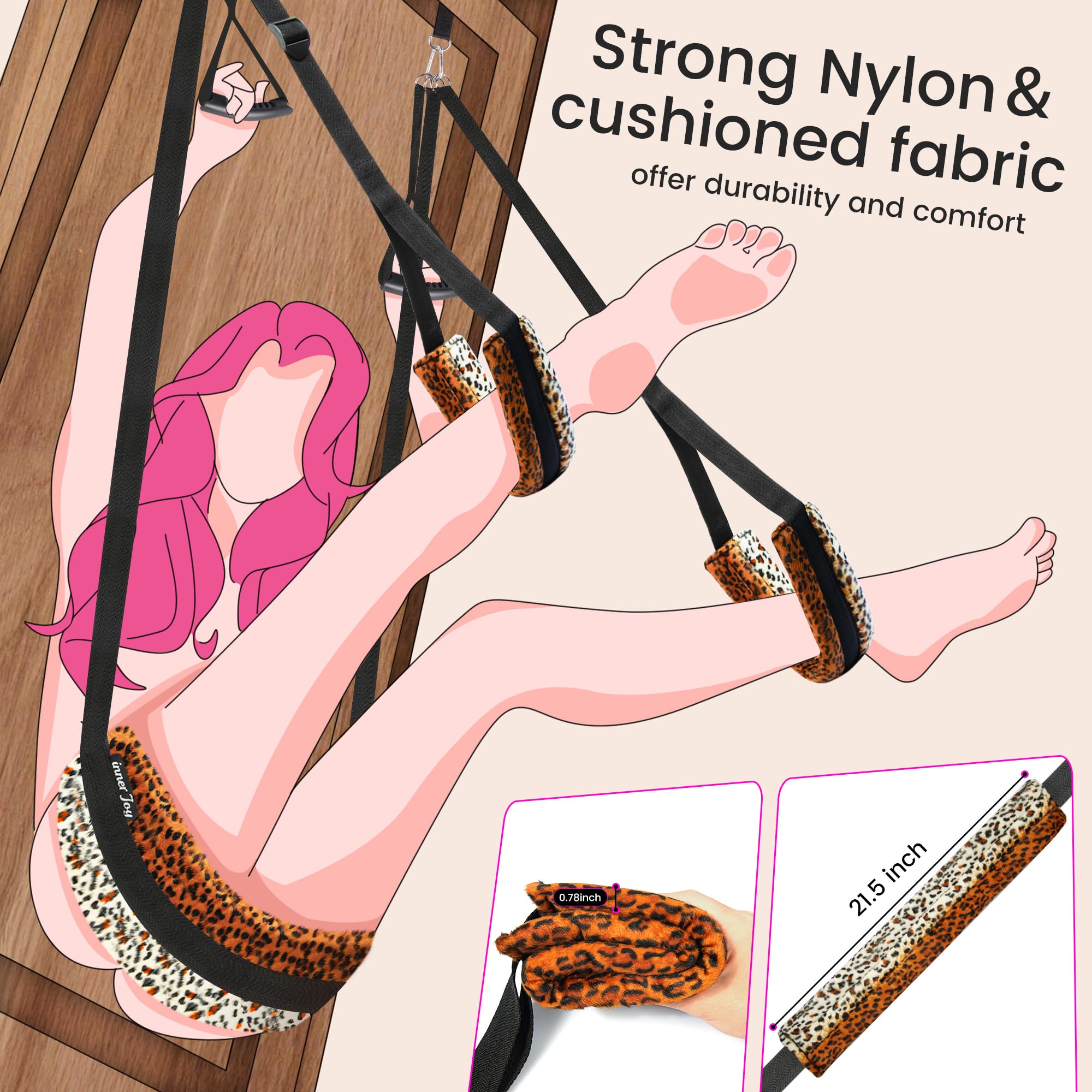 Leopard Print Adjustable BDSM Sex Swing with Plush Cushion – Heavy Duty 300 lb Capacity for Couples, Spice Up Bedroom Fun – Perfect for Bondage, Adult Play & Sensual Exploration