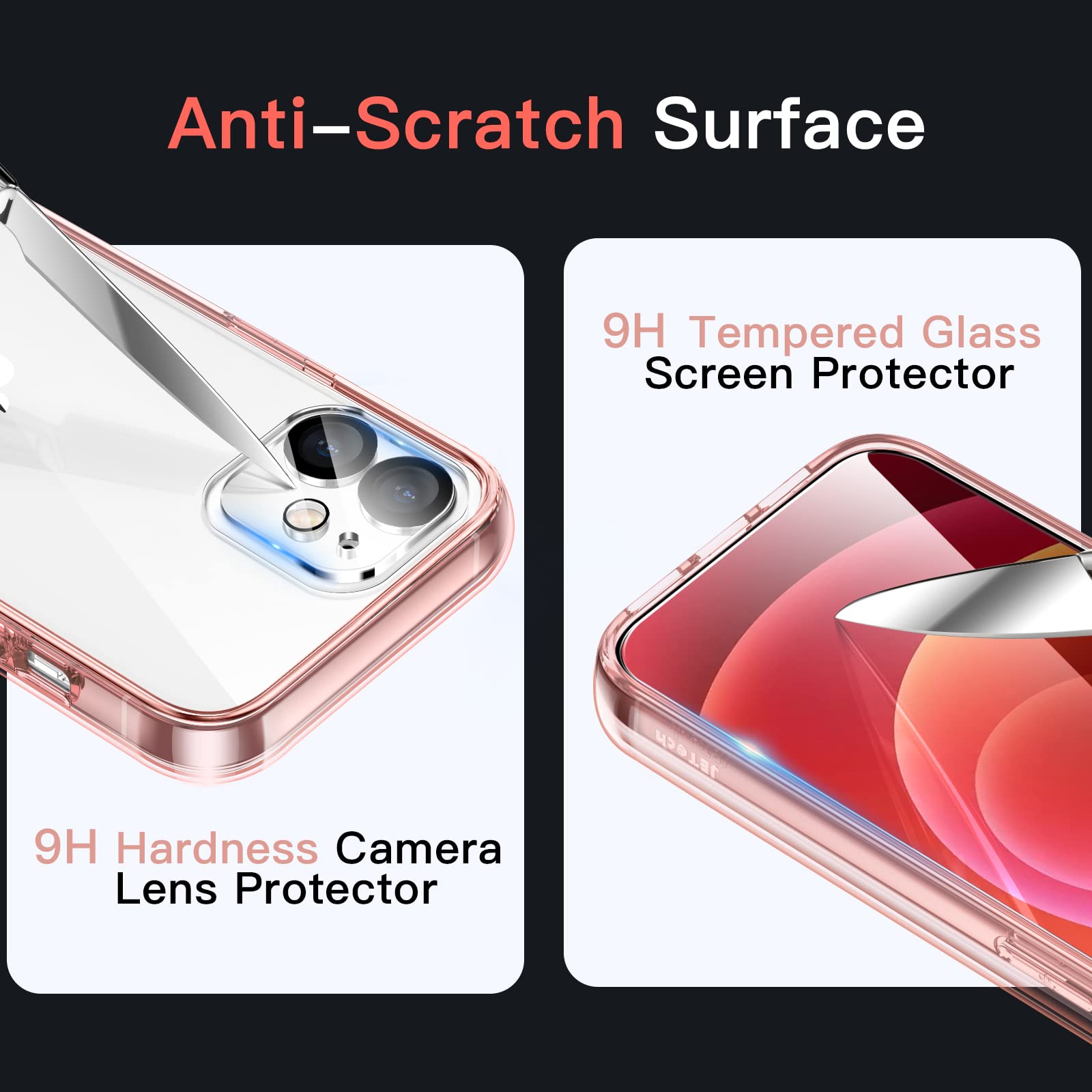 JETech 5-in-1 iPhone 12 Mini Case (5.4-Inch) with 2-Pack Screen Protector & 2-Pack Camera Lens Protector - Full Coverage Tempered Glass, Shockproof Bumper Phone Cover (Rose Gold) - Perfect for Daily Use, Travel & Outdoor Activities