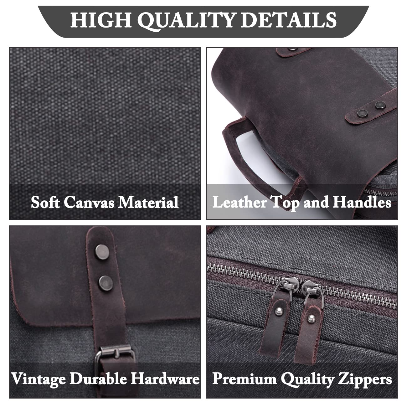 VASCHY Genuine Leather Laptop Backpack for Men & Women - Stylish Canvas College Rucksack with 15.6 Inch Laptop Compartment - Perfect for Work, School, Travel & Daily Commute