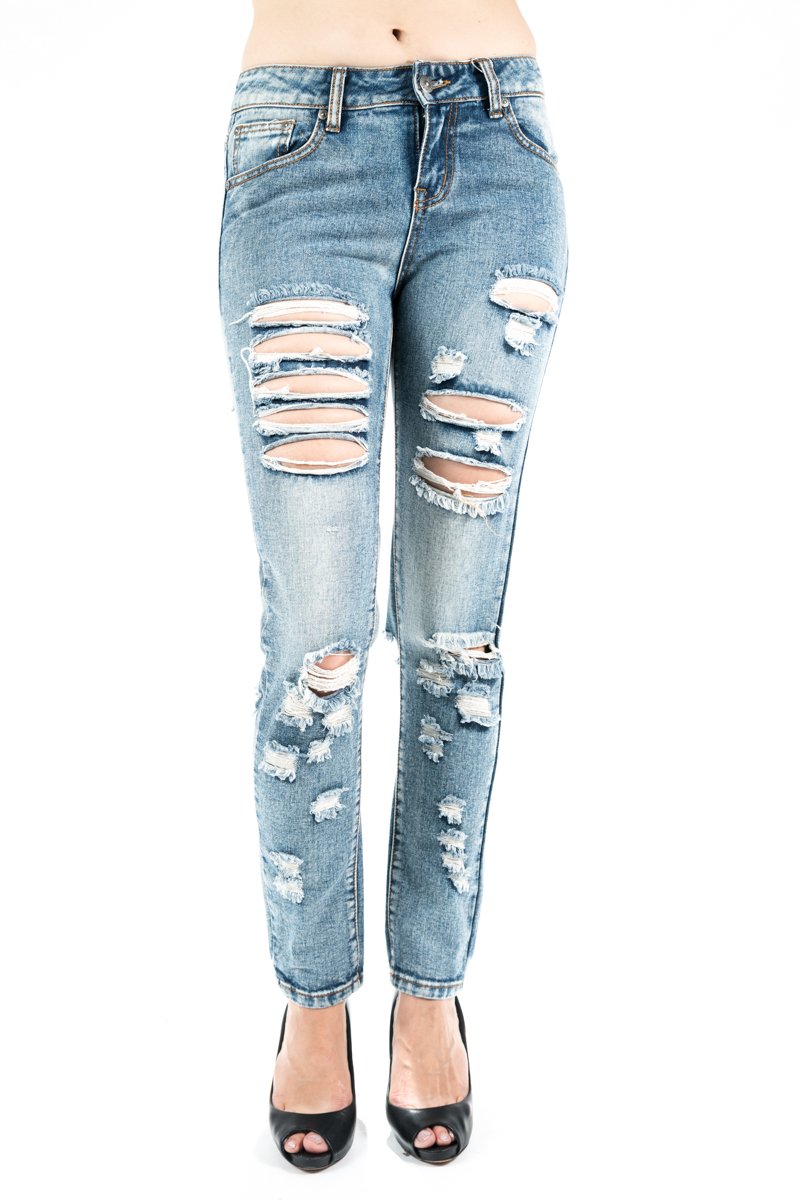 Women's Boyfriend Ripped Distressed Jeans - Trendy High Waist Relaxed Fit Denim Pants for Casual Outfits & Streetwear Fashion