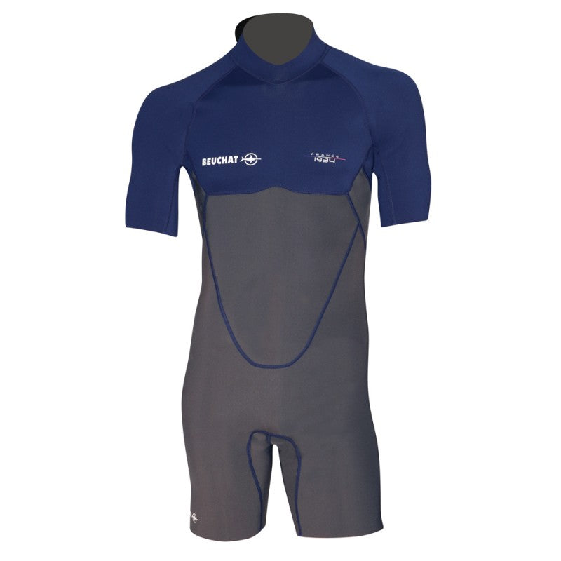 Beuchat Atoll Shorty BZ 2mm Wetsuit for Men - Blue Neoprene Scuba Diving & Snorkeling Gear for Warm Water Adventures