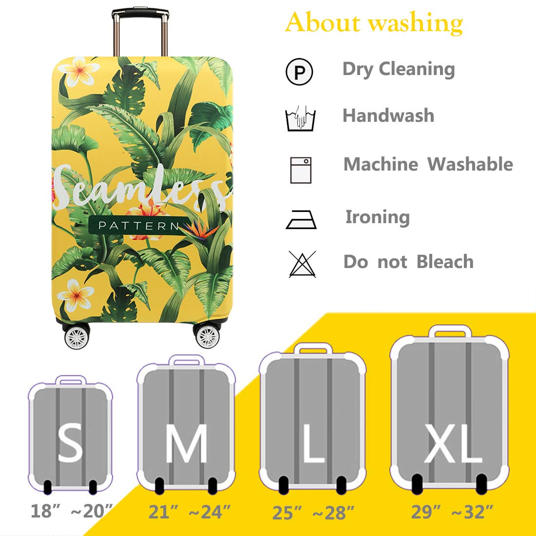 TRAVEL KIN Thickened Washable Luggage Cover - Spandex Protective Suitcase Cover for 18/24/28/32 Inch Bags (S 18