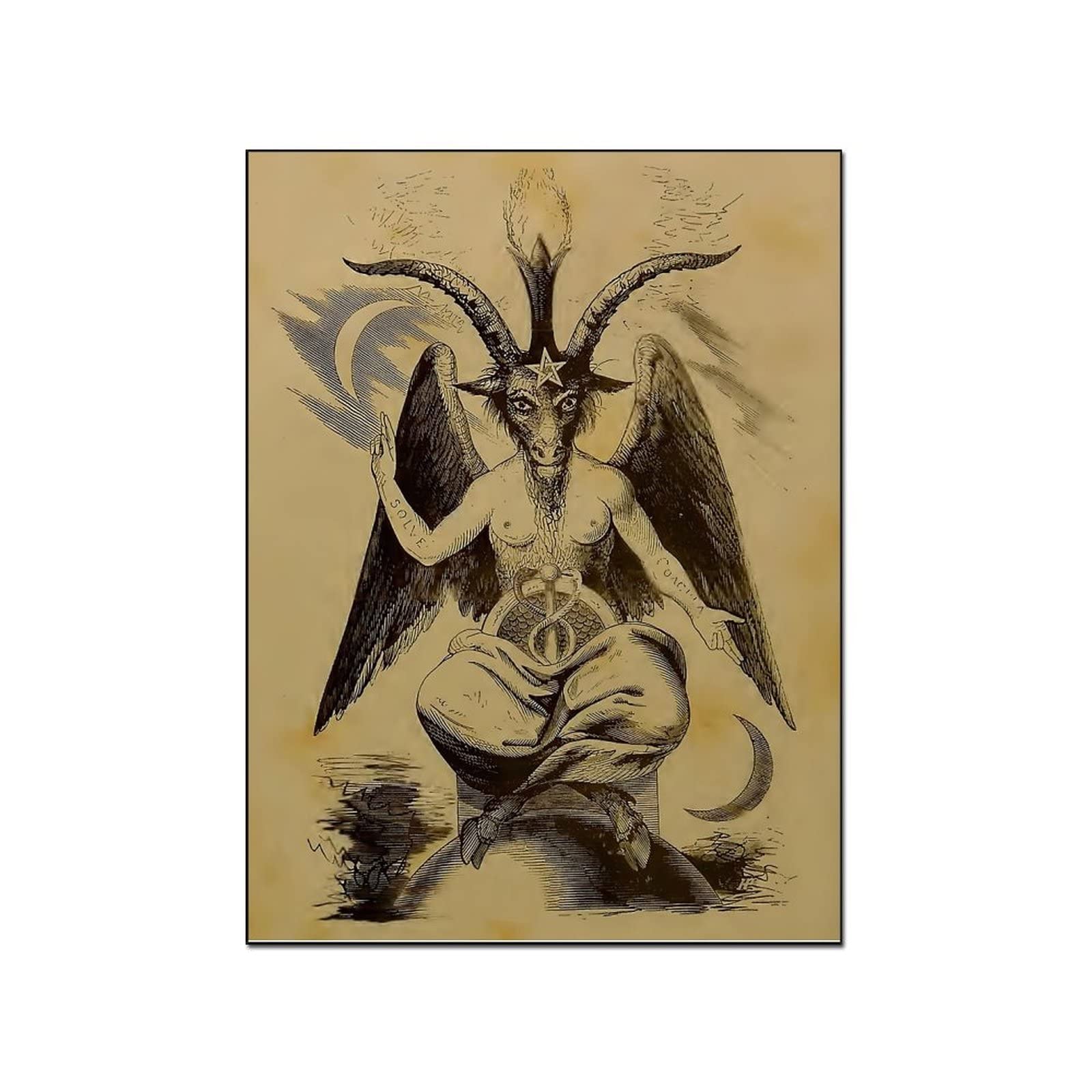 Baphomet Satanic Wall Art Poster - Occult Gothic Decor Print 8x10 Inches (20x26cm) for Living Room, Bedroom & Altar Decor