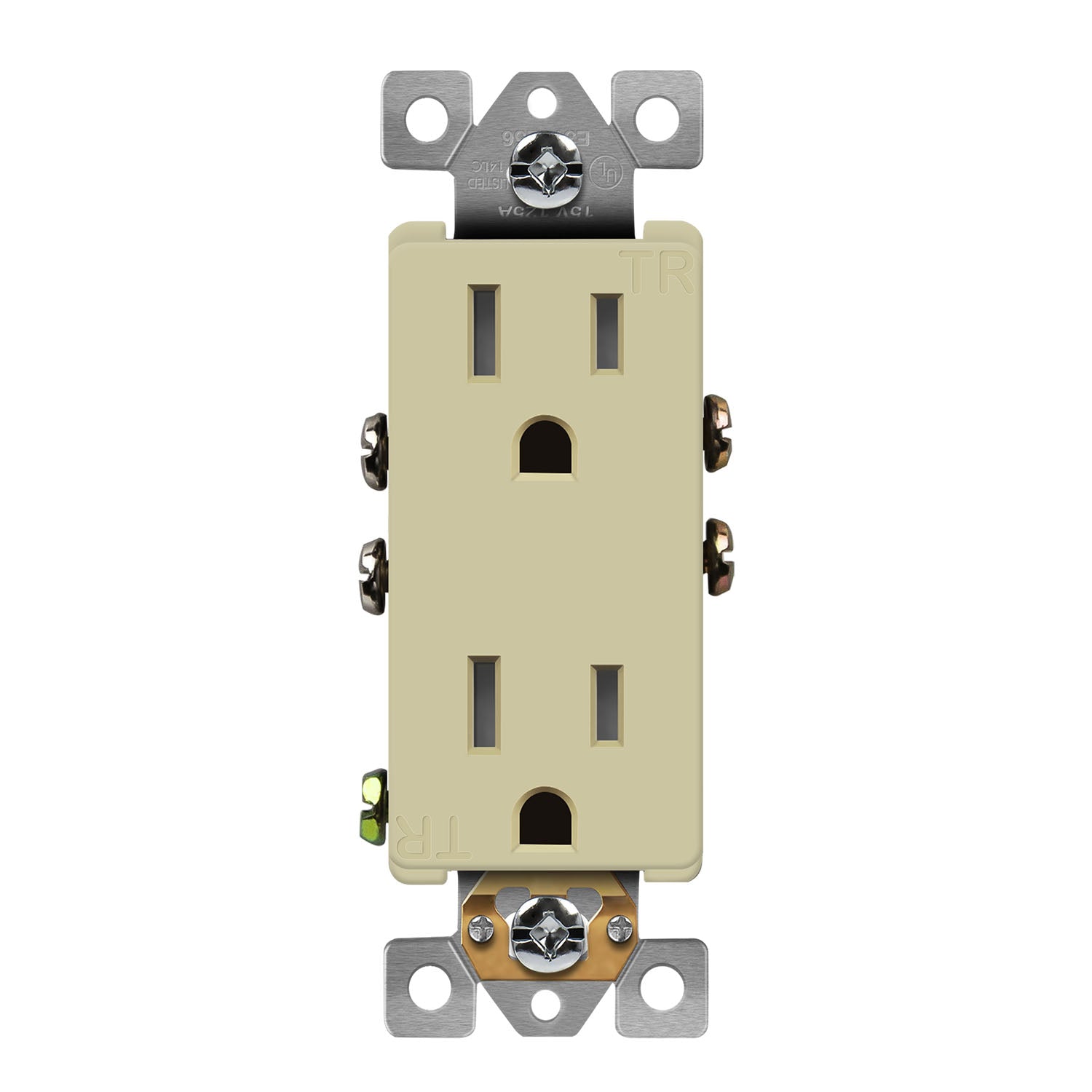 15 Amp Tamper Resistant Duplex Outlet - Ivory Color, TRR Receptacle with Wall Plate, Ideal for Childproof Homes, Offices & Schools - Electrical Safety Outlet for Nursery, Kitchen & Garage