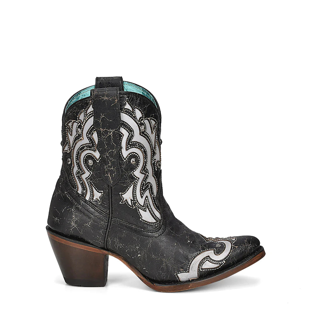 A4272 Women's Black Western Cowgirl Leather Ankle Boots - Stylish & Comfortable for Riding, Dancing & Everyday Wear