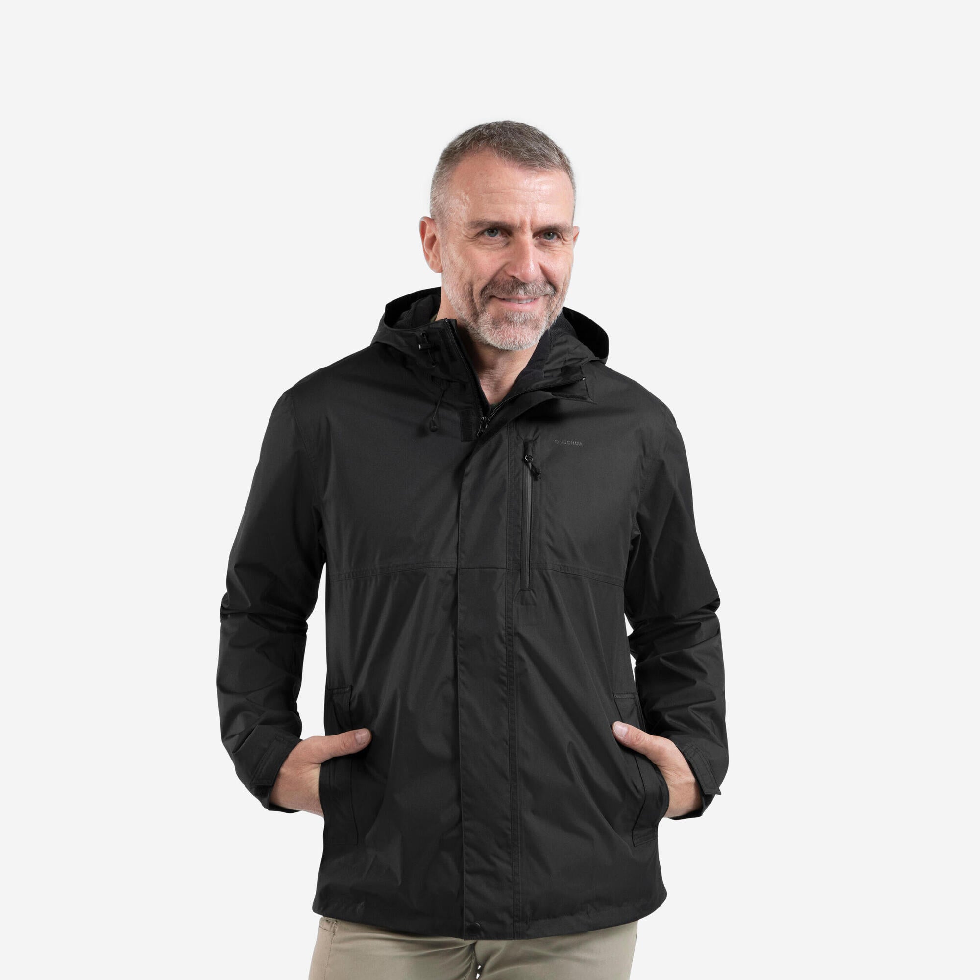 Quechua Men's NH500 Waterproof Rain Jacket - Lightweight Windproof Hiking Jacket for Outdoor Adventures & Travel