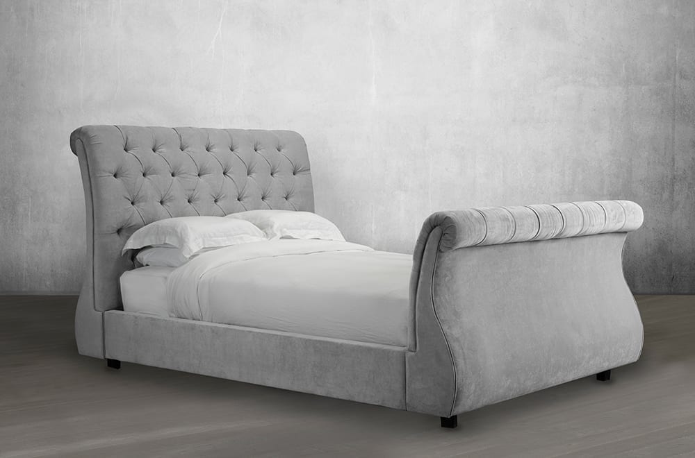 Handcrafted Canadian Sleigh Bed with Deep Pleated Headboard - Elegant Masterpiece for Cozy Bedroom Retreats