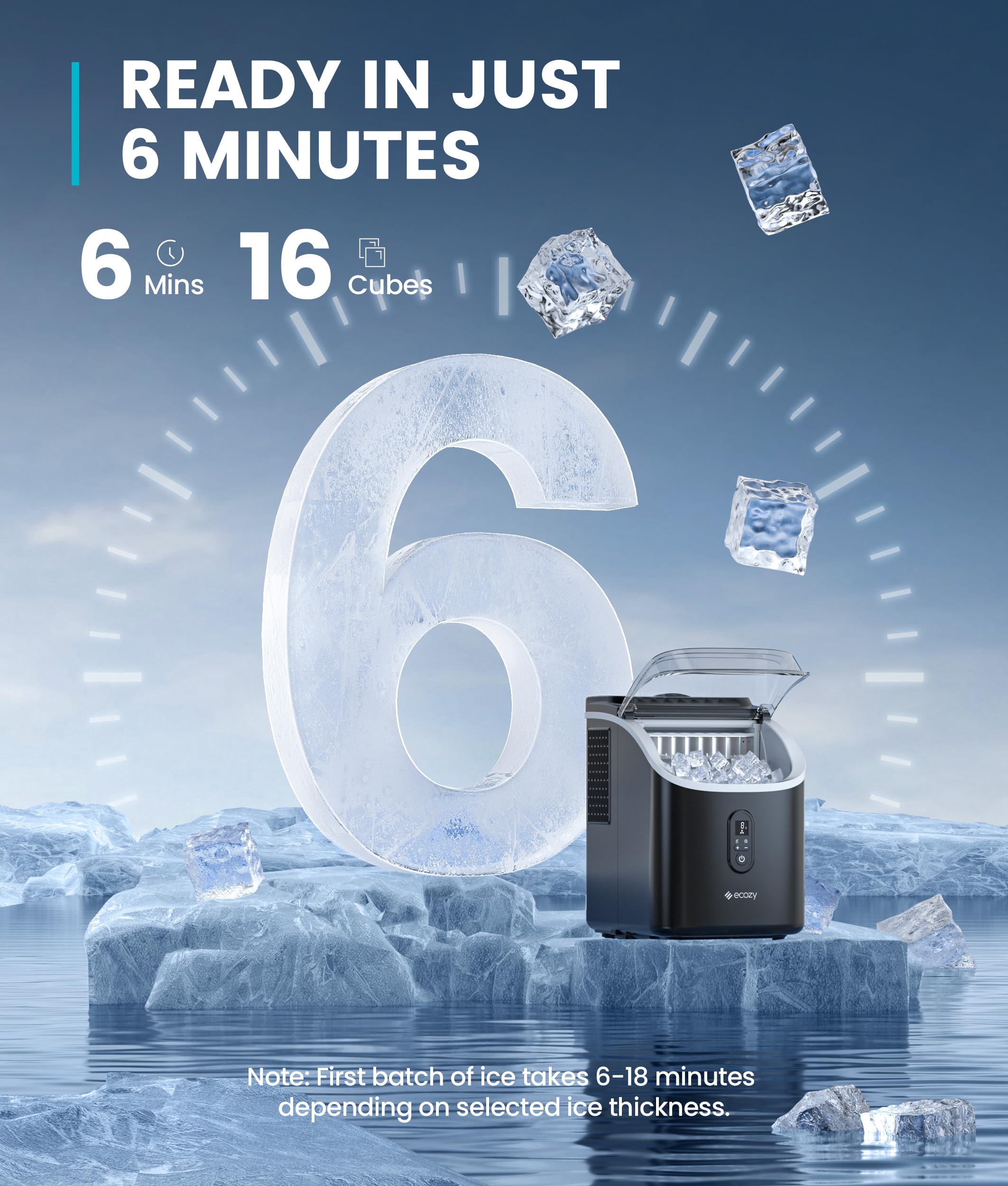 Ecozy Countertop Ice Maker Machine - 33lbs Daily Output, Self-Cleaning Portable Ice Cube Maker with 1.5L External Water Tank for Home, Office, Party & Bar - Perfect for Cocktails, Beverages & Outdoor Gatherings
