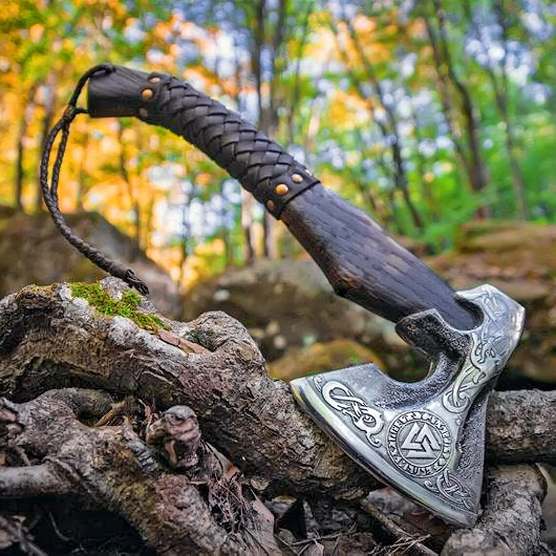 Handmade Forged Viking Axe Hatchet - Custom Bearded Camping Axe with Leather Sheath - Perfect Gift for Men, Birthday Present - Ideal for Outdoor Adventures, Camping & Viking Reenactments
