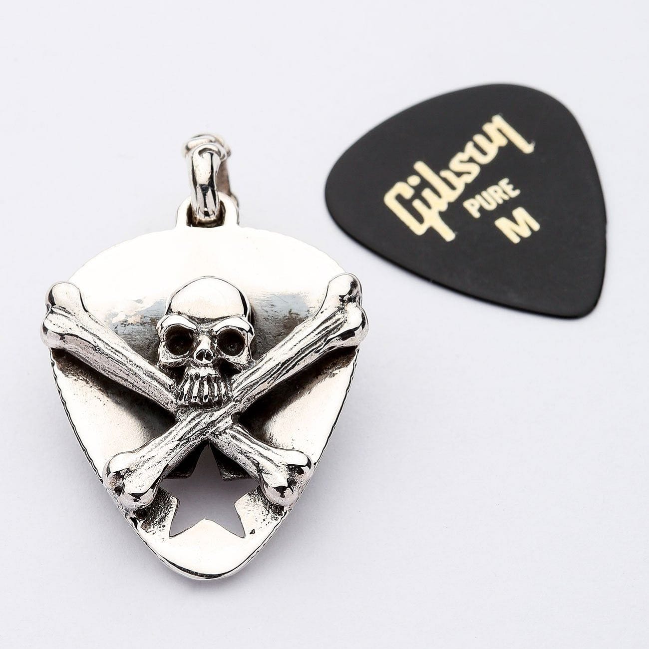 Skull and Crossbones Guitar Pick Holder - Sterling Silver Pendant Necklace for Musicians | Rock & Roll Jewelry Gift for Guitar Players