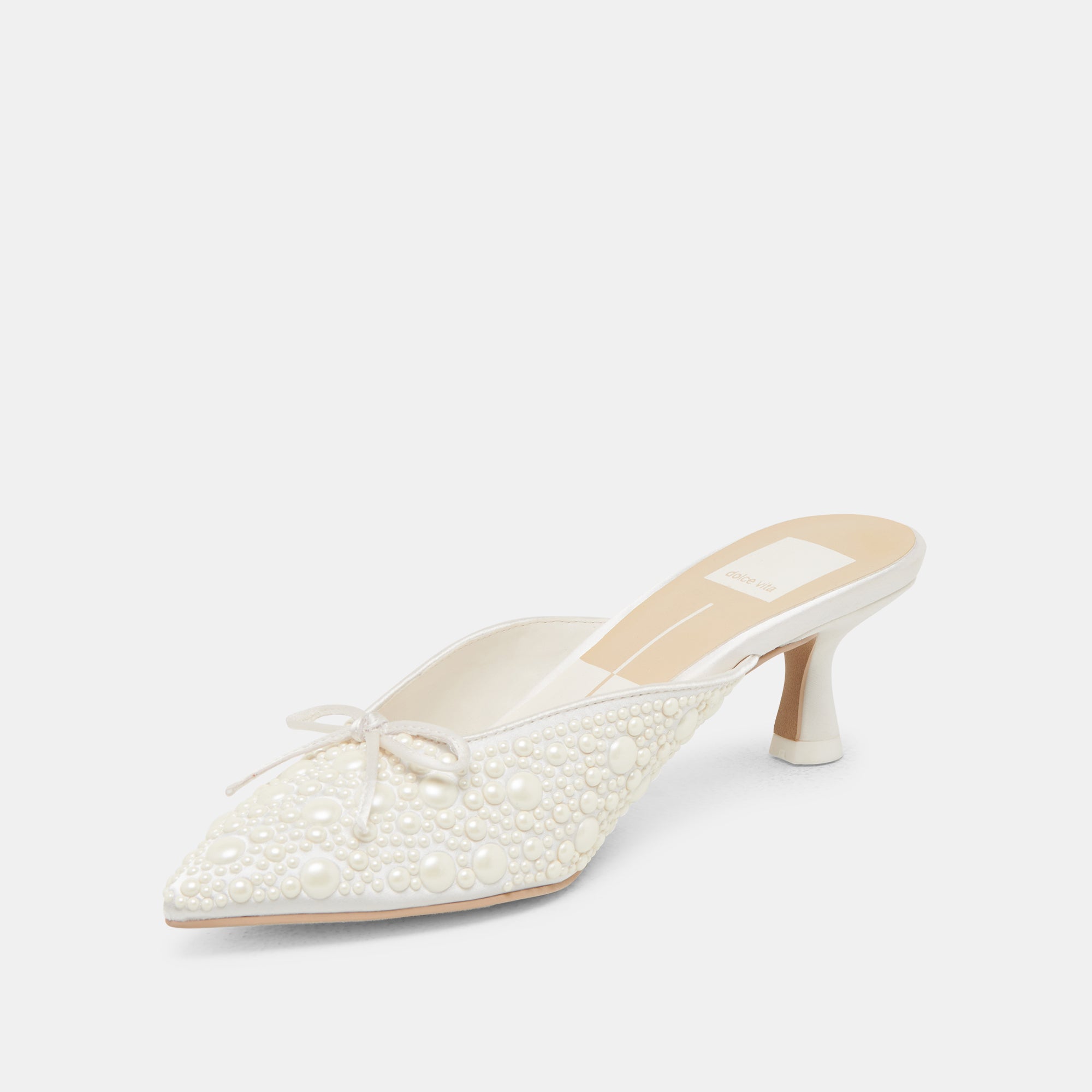 CLAYTN Pearl Heels - True White Satin High Heels for Women | Elegant Wedding Shoes, Prom Night, and Special Occasions