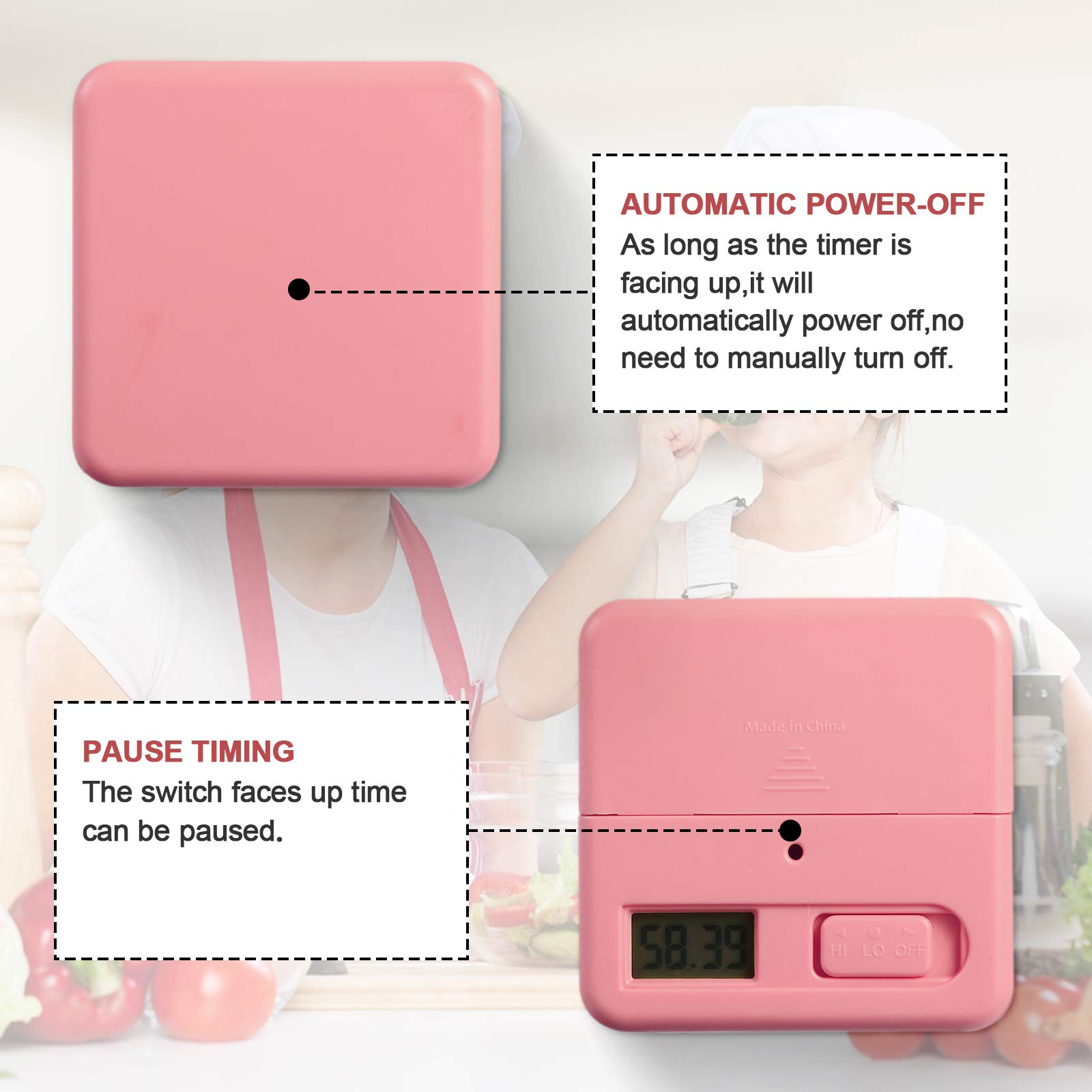 Weewooday 2.6 Inch Cube Timer Block - ADHD Focus Tool with Gravity Sensor for Productivity, Workouts & Time Management (15/20/30/60 Minute Settings) - Perfect for Kitchen, Office, Study & Gym - Pink