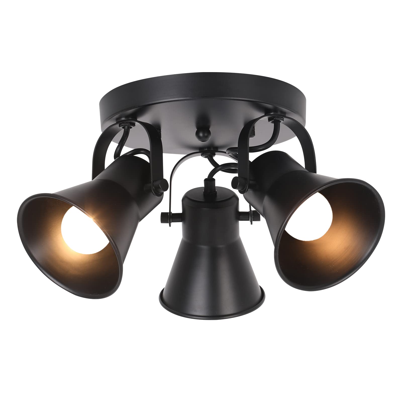 SEEBLEN 3-Light Adjustable Black Industrial Track Lighting - Modern Round Flush Mount Ceiling Light for Kitchen, Dining Room, Bathroom, Hallway & Coffee Bar - Perfect for Task Lighting and Ambient Illumination