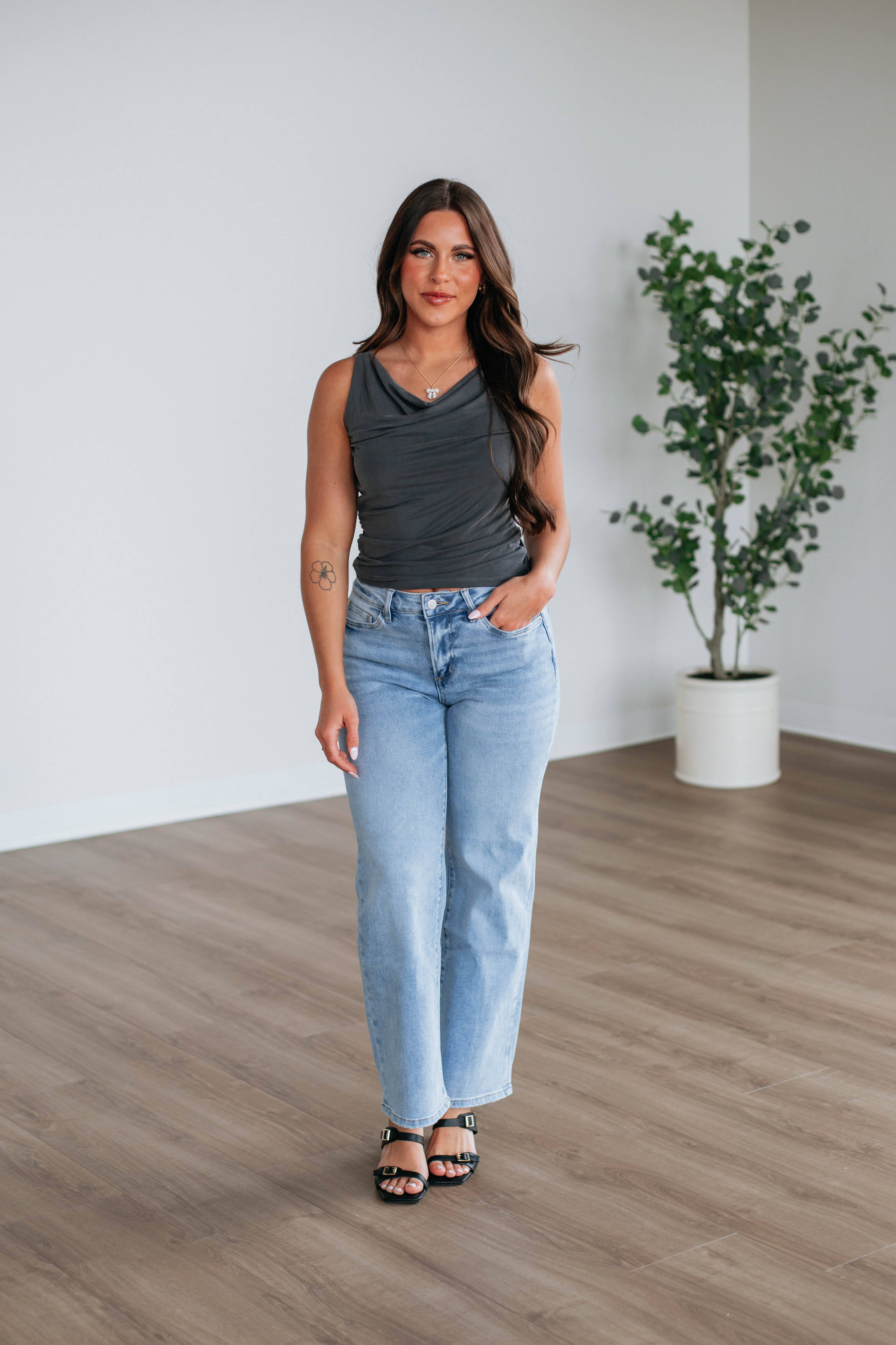 Jendi Ruched Tank Top for Women - Sexy Sleeveless Stretchy Camisole - Perfect for Summer, Beach, and Casual Outfits