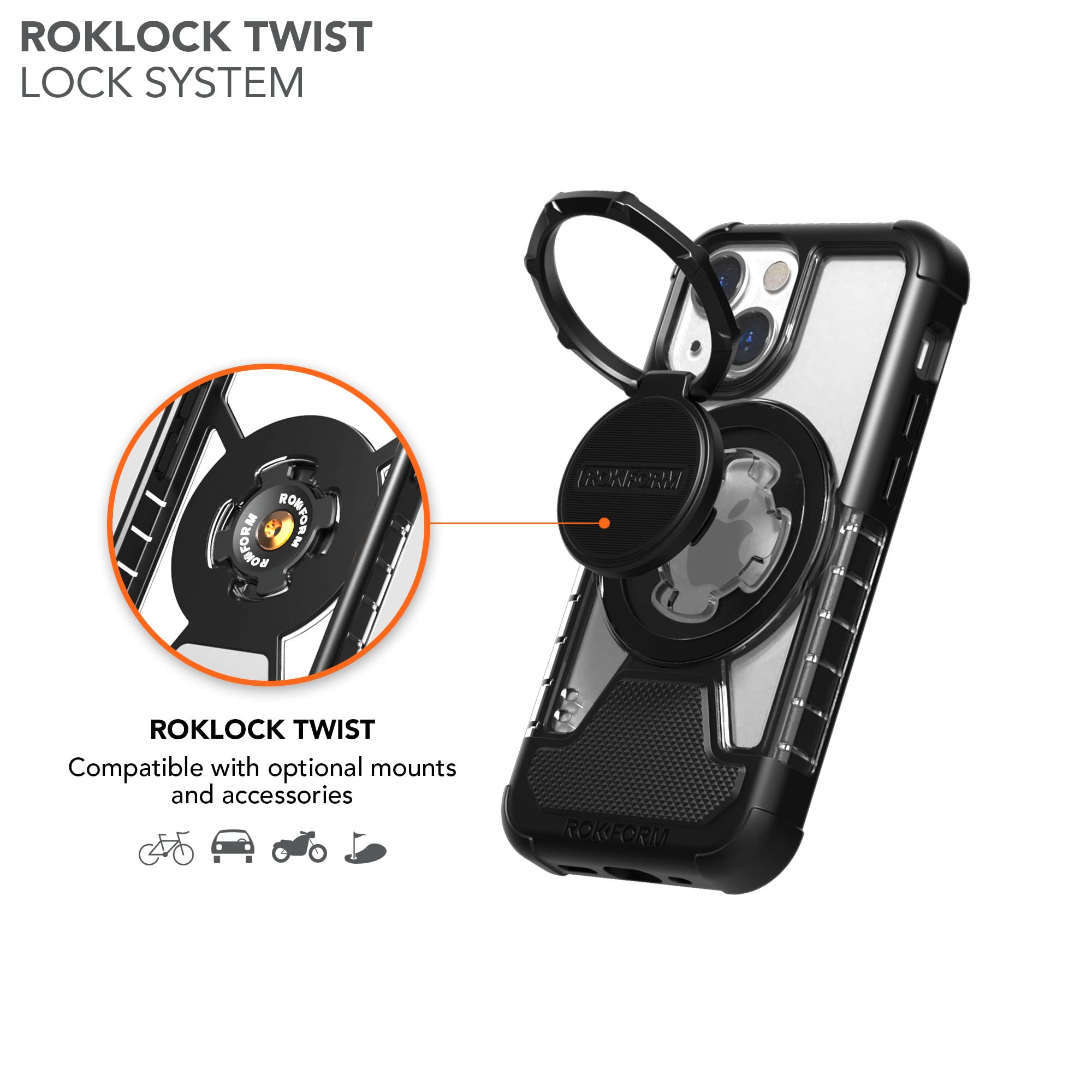 Rokform Crystal Series iPhone 13 Mini Case - Slim Magnetic Case with Roklock Rotating Lock, Double Magnet Plus MagSafe, Drop Tested Armor (Clear) - Perfect for Everyday Use and Outdoor Adventures