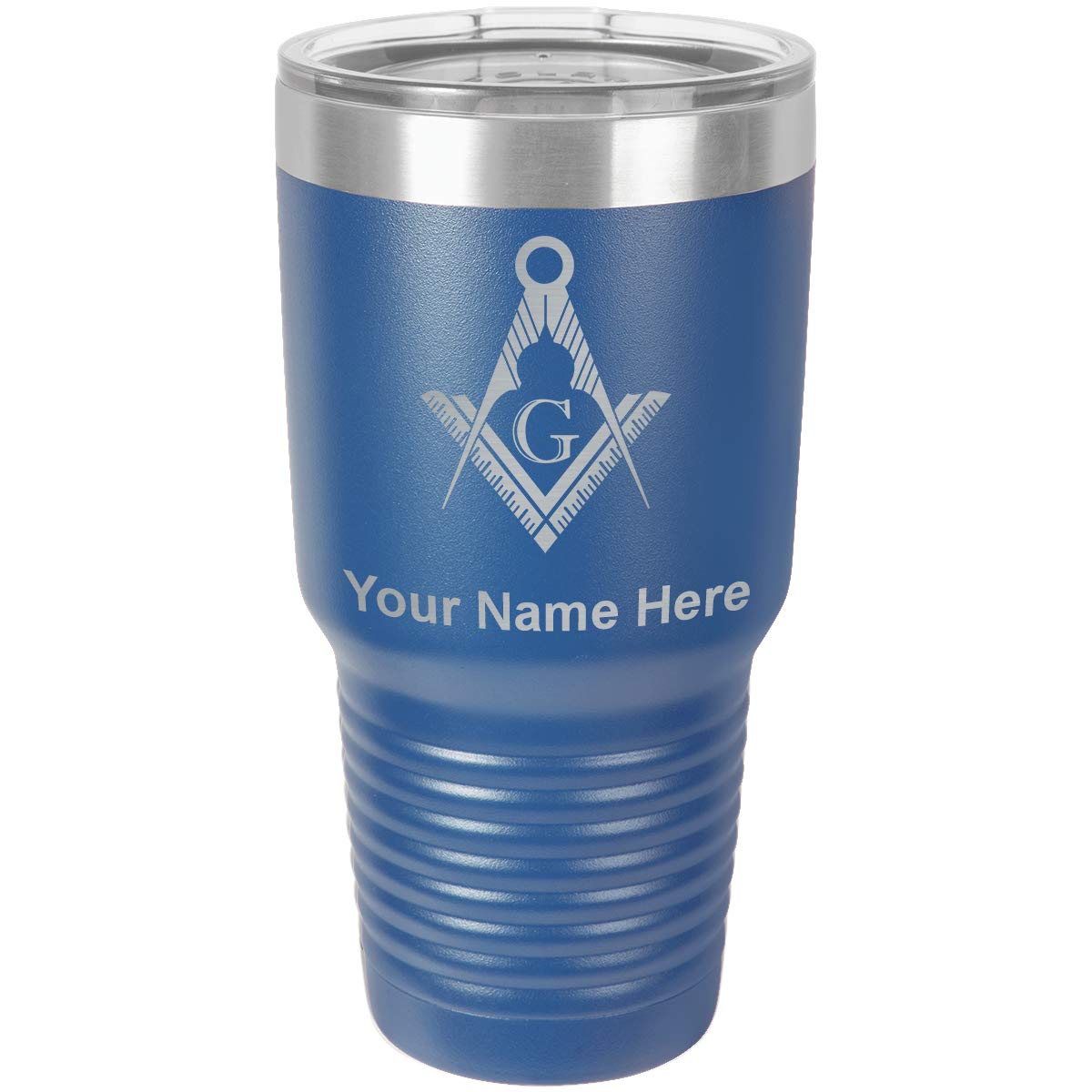LaserGram 30oz Vacuum Insulated Stainless Steel Tumbler with Freemason Symbol - Personalized Engraved Travel Mug for Coffee & Cold Drinks - Leakproof & Sweatproof Design - Perfect for Camping, Office & Gym (Dark Blue)