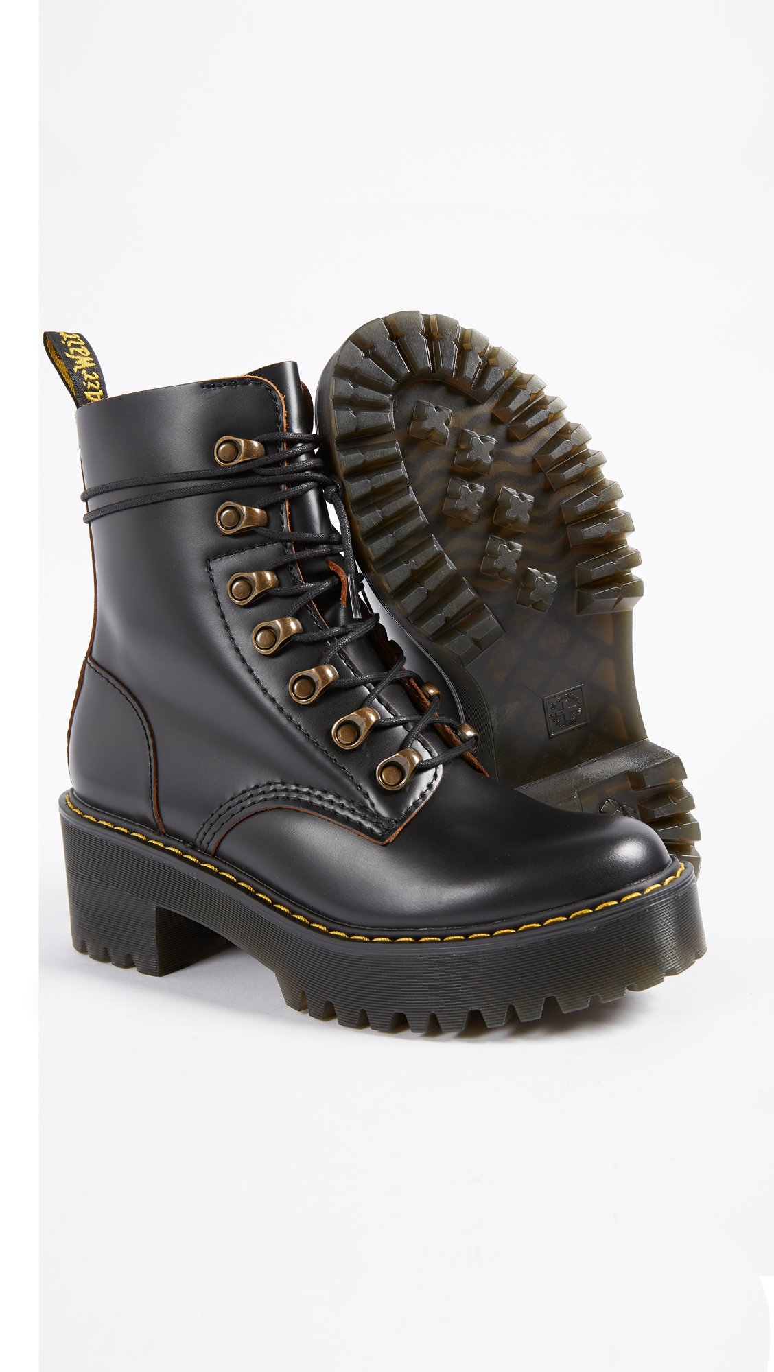 Dr. Martens Women's Leona Leather Heeled Boots - Chunky Heel Ankle Boots for Women, Comfortable & Stylish (Perfect for Office, Night Out & Fall Fashion)