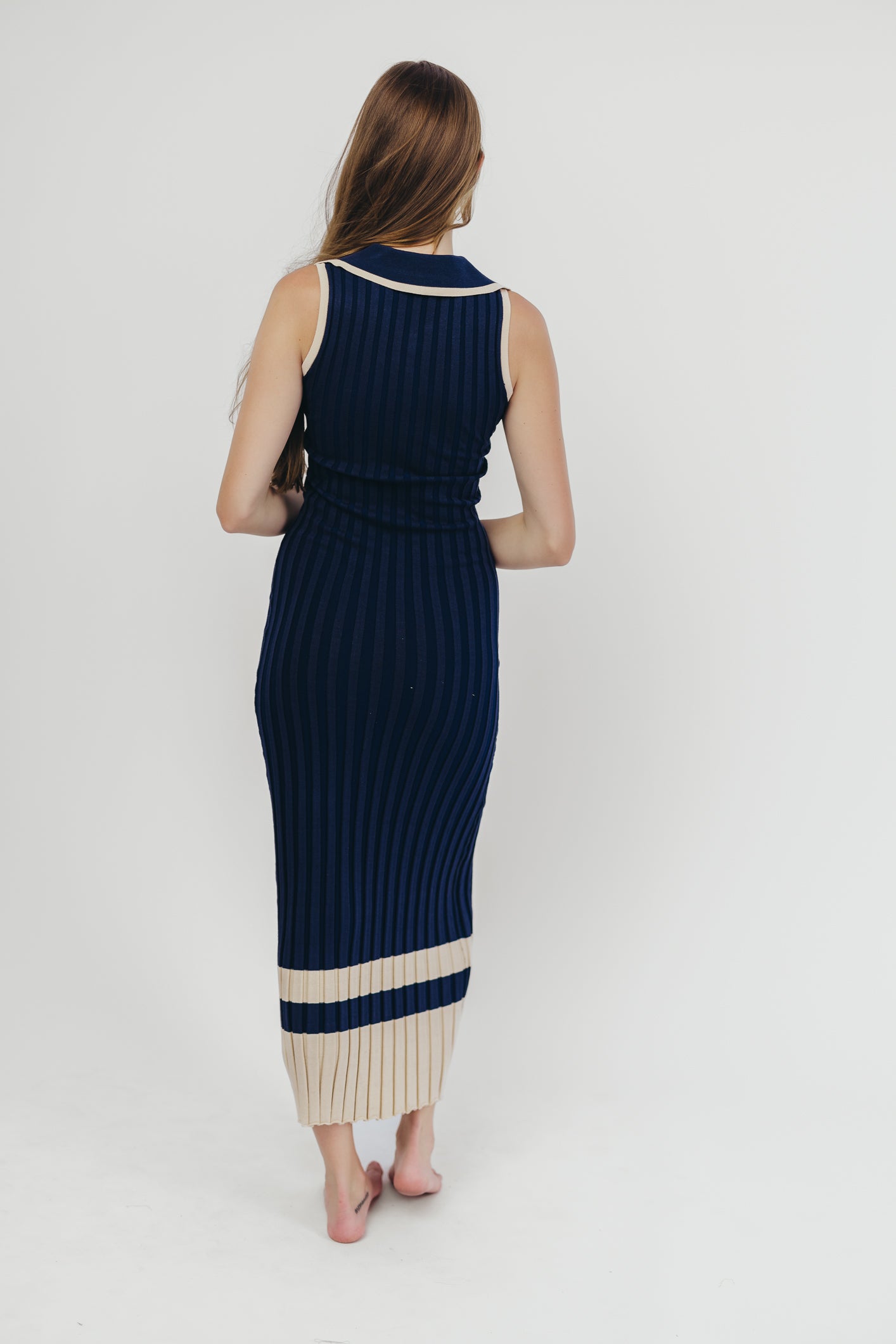 Jovie Women's Sleeveless Ribbed Maxi Dress with Button Front - Navy Blue Summer Beach Dress for Vacation, Date Night & Casual Outings