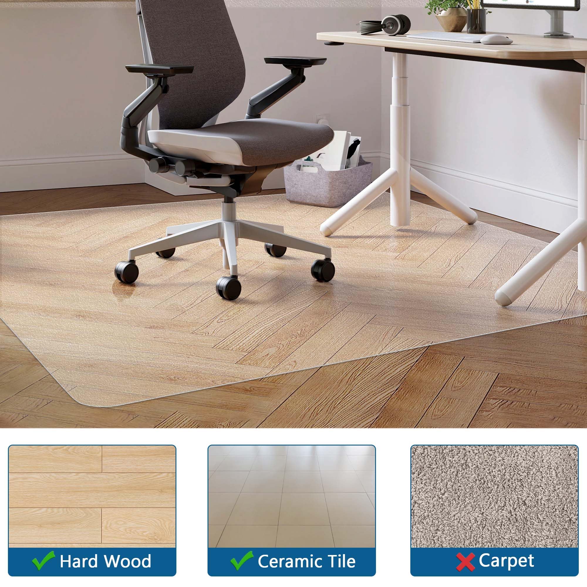 46” x 60” Clear Large Chair Mat for Hardwood Floors - Office Chair Mat Protector for Home & Workspace - Easy Rolling & Cleaning - Perfect for Desks, Gaming & Study Areas (Rectangle)