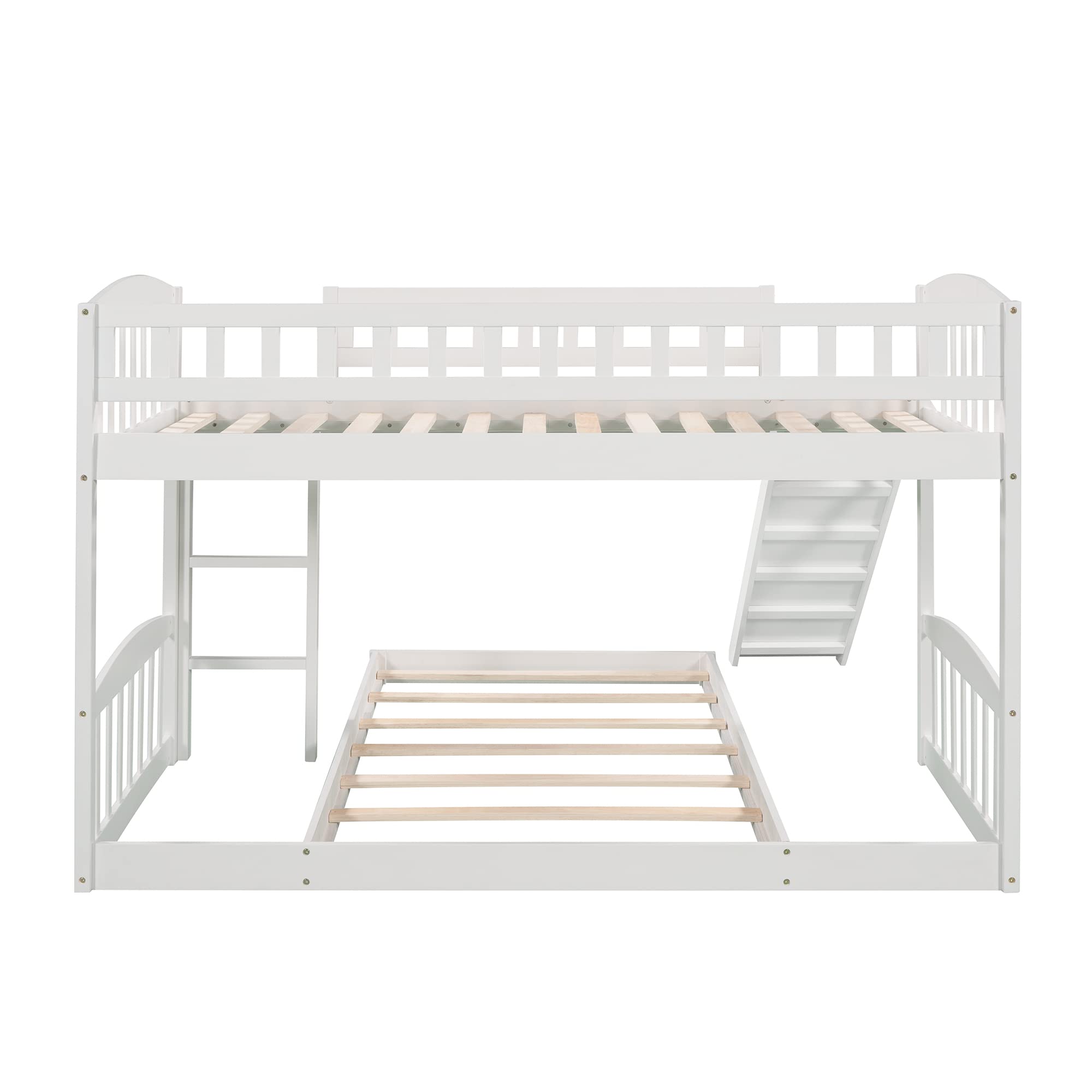 Harper & Bright Designs Twin Over Twin Bunk Bed with Slide - Low Loft Bed Frame for Kids, Boys, Girls & Teens - White | Perfect for Small Bedrooms, Playrooms & Sleepovers