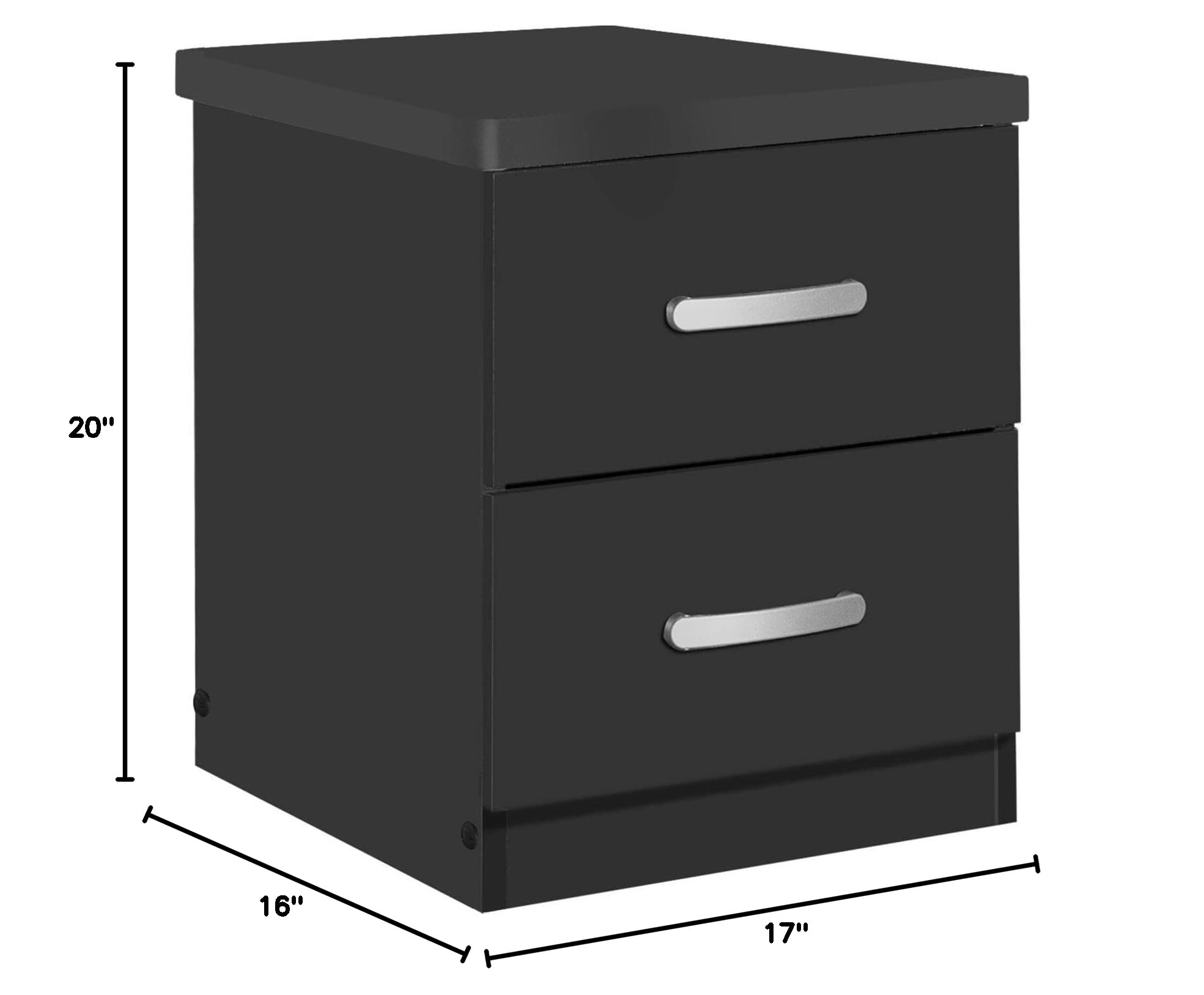 Better Home Products Night Stand with 2 Drawers - Black Wooden Bedside Table for Bedroom, Living Room & Office - Compact Storage Solution for Lamps, Books & Essentials