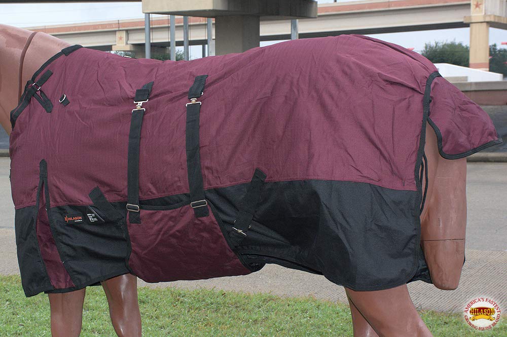 HILASON 1200D Winter Waterproof Horse Blanket with Belly Wrap - Heavy Duty Turnout Blanket for Cold Weather - 70 Inch Warm Horse Coat for Riding & Stable Use