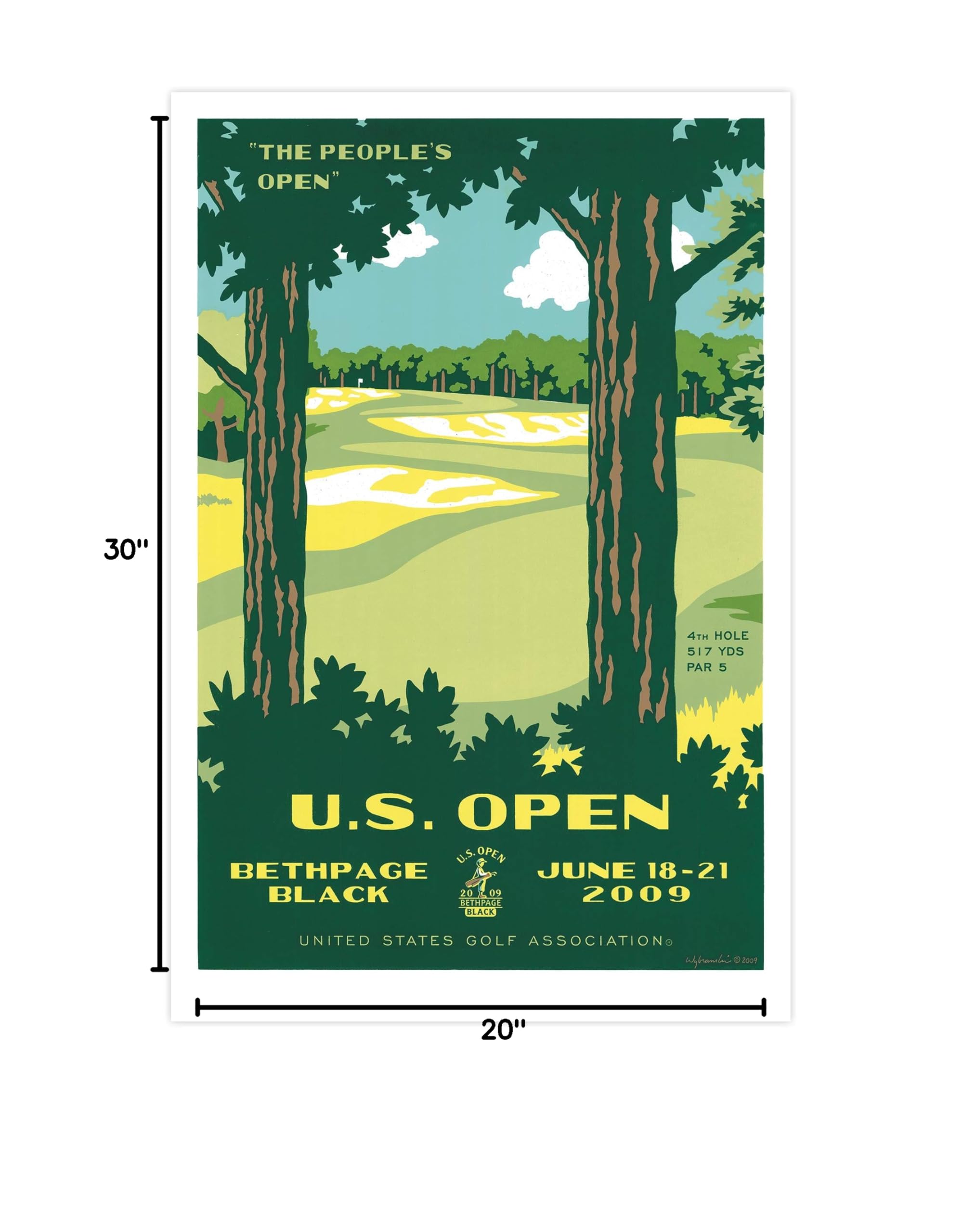 Lee Wybranski Official Golf Art - 2009 U.S. Open Championship at Bethpage Black - 20x30 Inch Wrapped Canvas Print - Perfect Golf Gift for Men - Home Office Decor & Man Cave Wall Art
