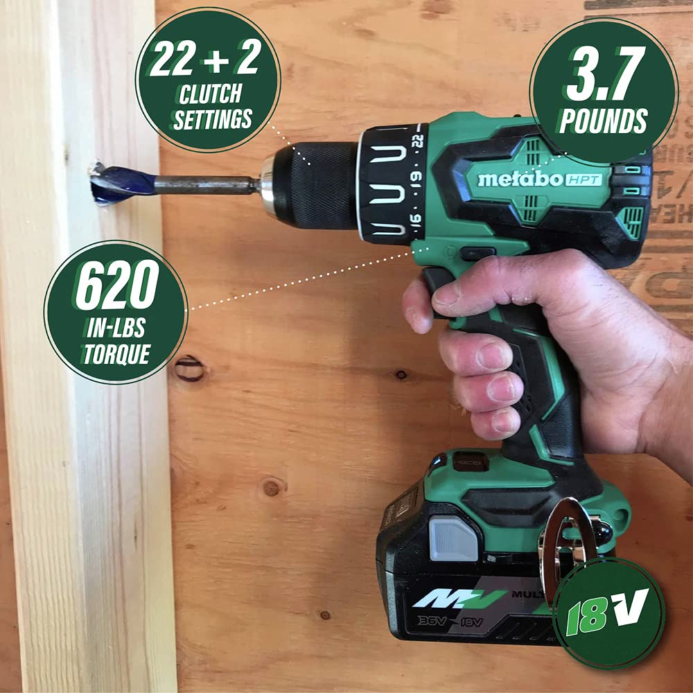 Metabo HPT 18V Cordless Hammer Drill with 2 Batteries (5.0Ah & 3.0Ah) | 1/2