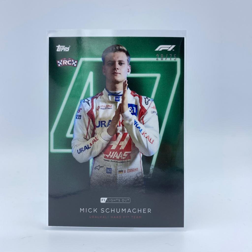 75 Mick Schumacher Racing Driver Green Parallel Card - Perfect for F1 Collectors, Sports Memorabilia Enthusiasts & Gift Giving