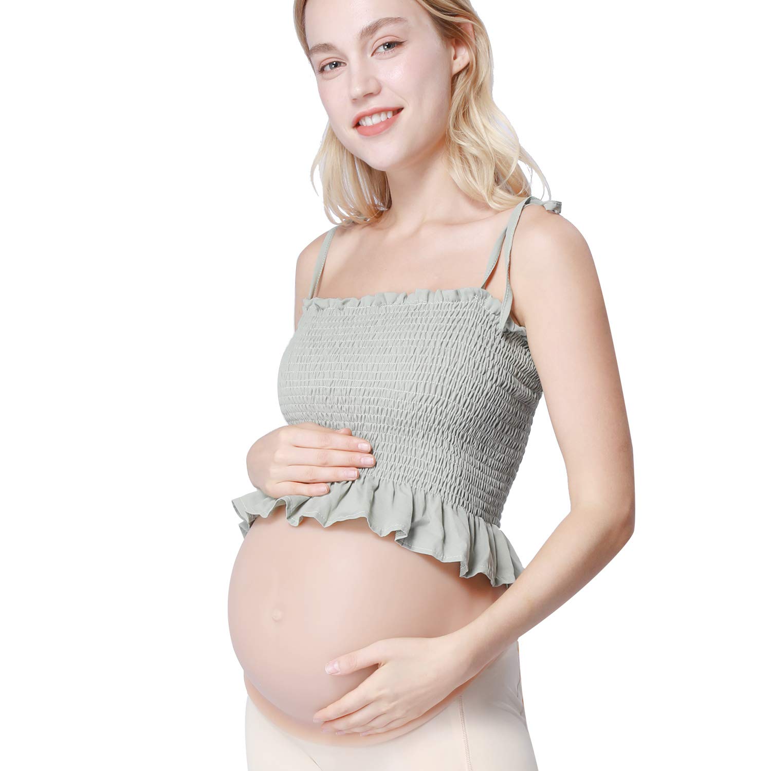 Realistic Silicone Fake Pregnant Belly - 7-8 Months Pregnancy Simulation for Halloween Costume, Theater Props, Gender Reveal Parties & Prank Gifts (Cotton Filled)