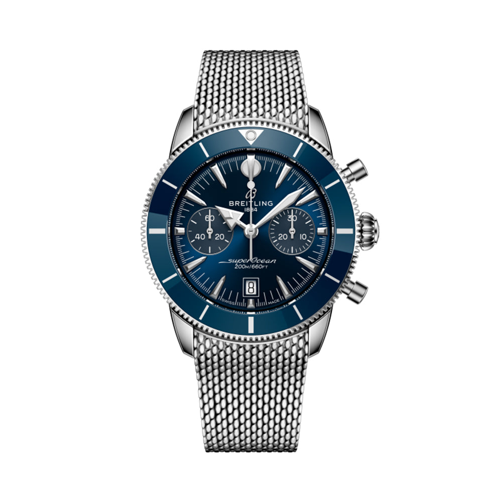 Superocean Heritage B01 Chronograph 42mm Blue Dial Men's Luxury Dive Watch with Stainless Steel Bracelet - Perfect for Water Sports, Diving & Everyday Wear