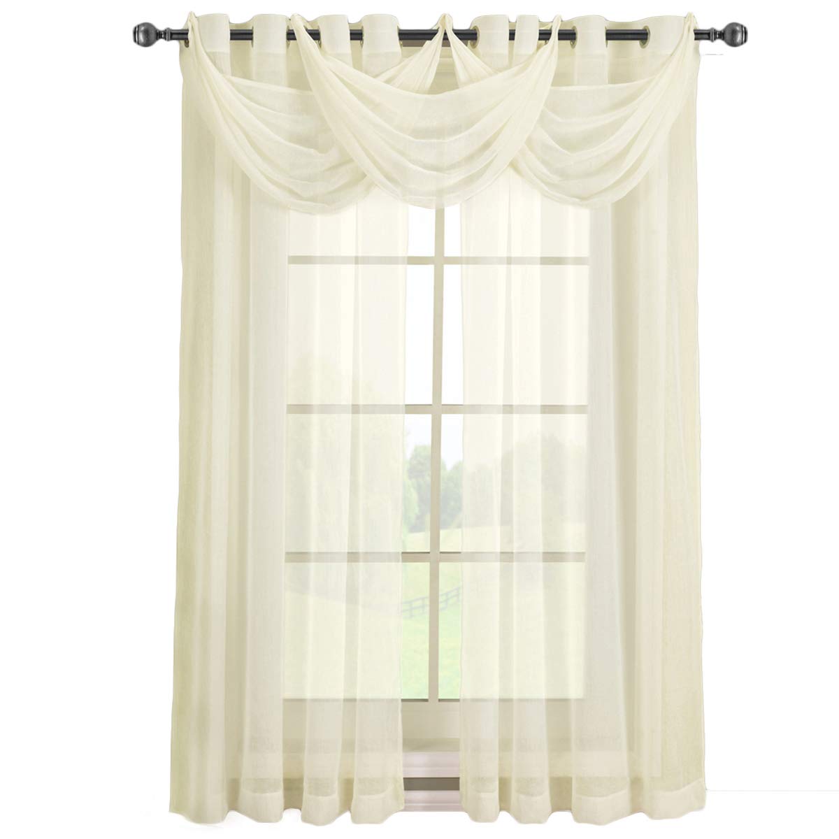 Royal Hotel Bedding Abri Ivory Grommet Crushed Sheer Curtain Panel - 1 Panel (50x84 Inches) - Elegant Window Treatment for Living Room, Bedroom & Hotel Decor