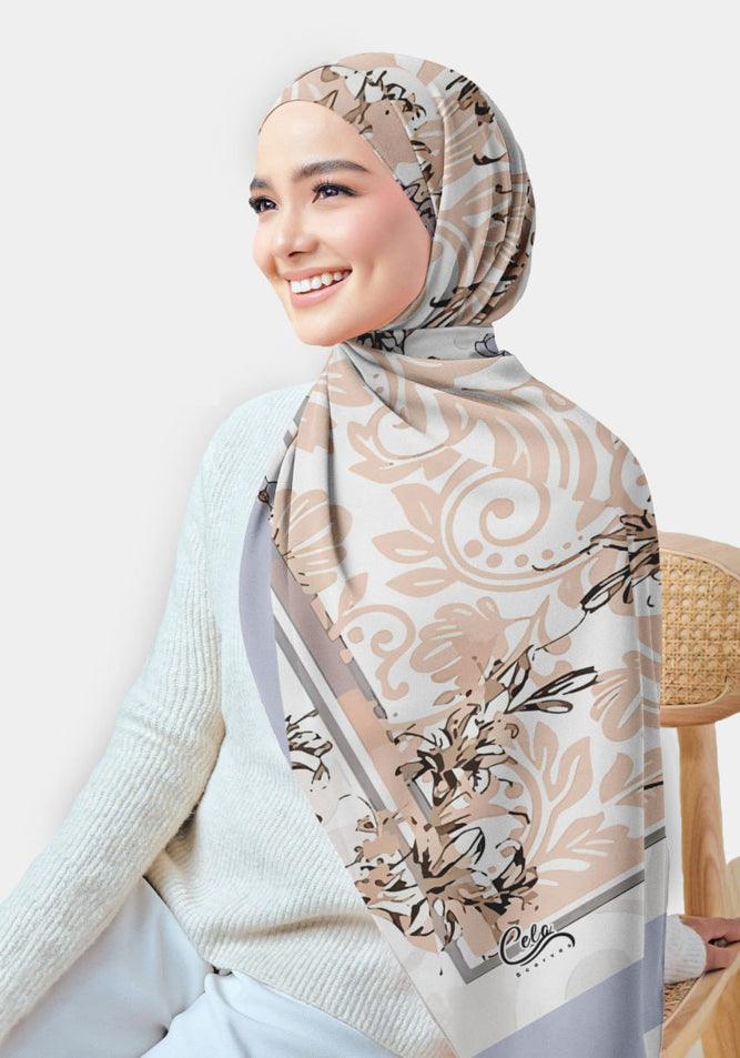Elegant Oriental Printed Chiffon Hijab Scarf - Lightweight Muslim Headscarf for Women - Perfect for Daily Wear, Prayer, and Special Occasions
