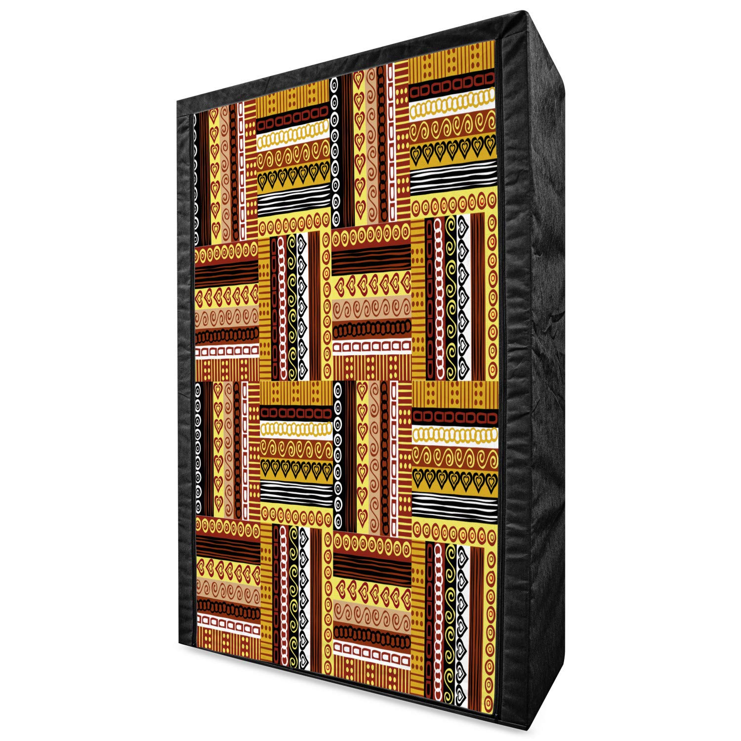 Ambesonne Ethnic Portable Fabric Wardrobe - Traditional Oriental & Nigerian Culture Motifs, 42.5 Inch Multicolor Clothing Organizer with Shelves | Perfect for Bedroom, Closet, Dorm & Travel Storage